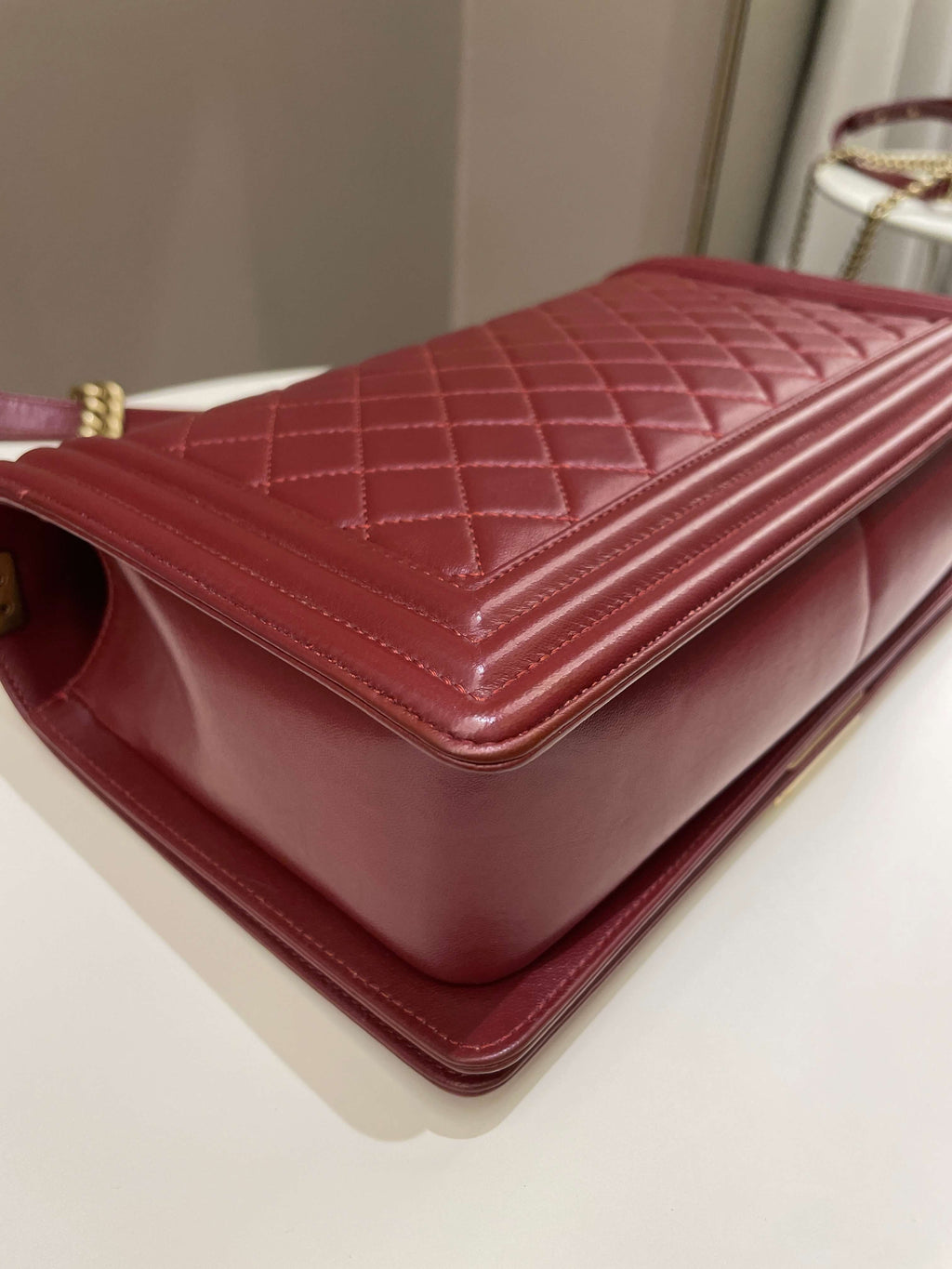 Chanel Quilted New Medium Boy Burgundy Lambskin