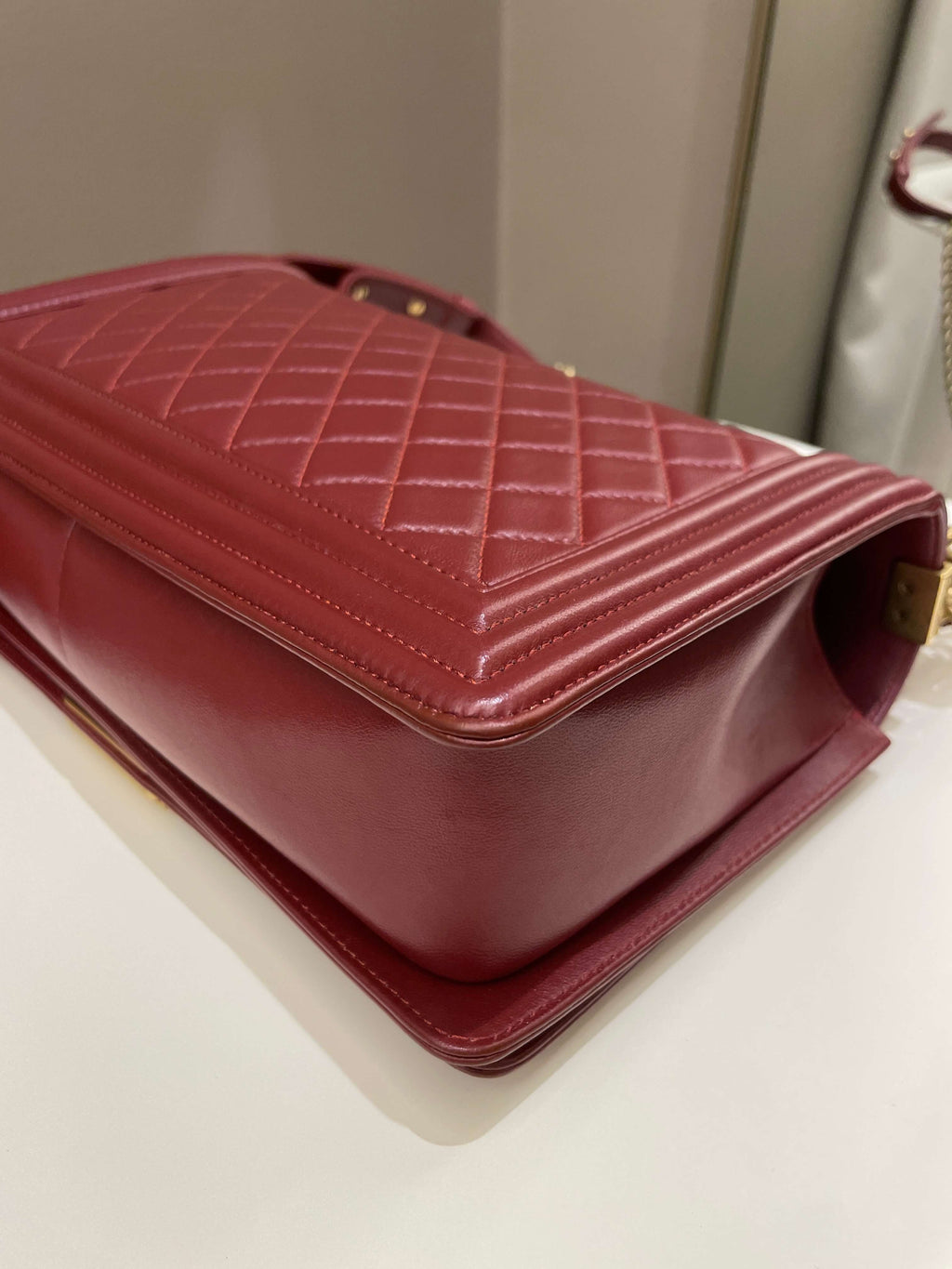 Chanel Quilted New Medium Boy Burgundy Lambskin