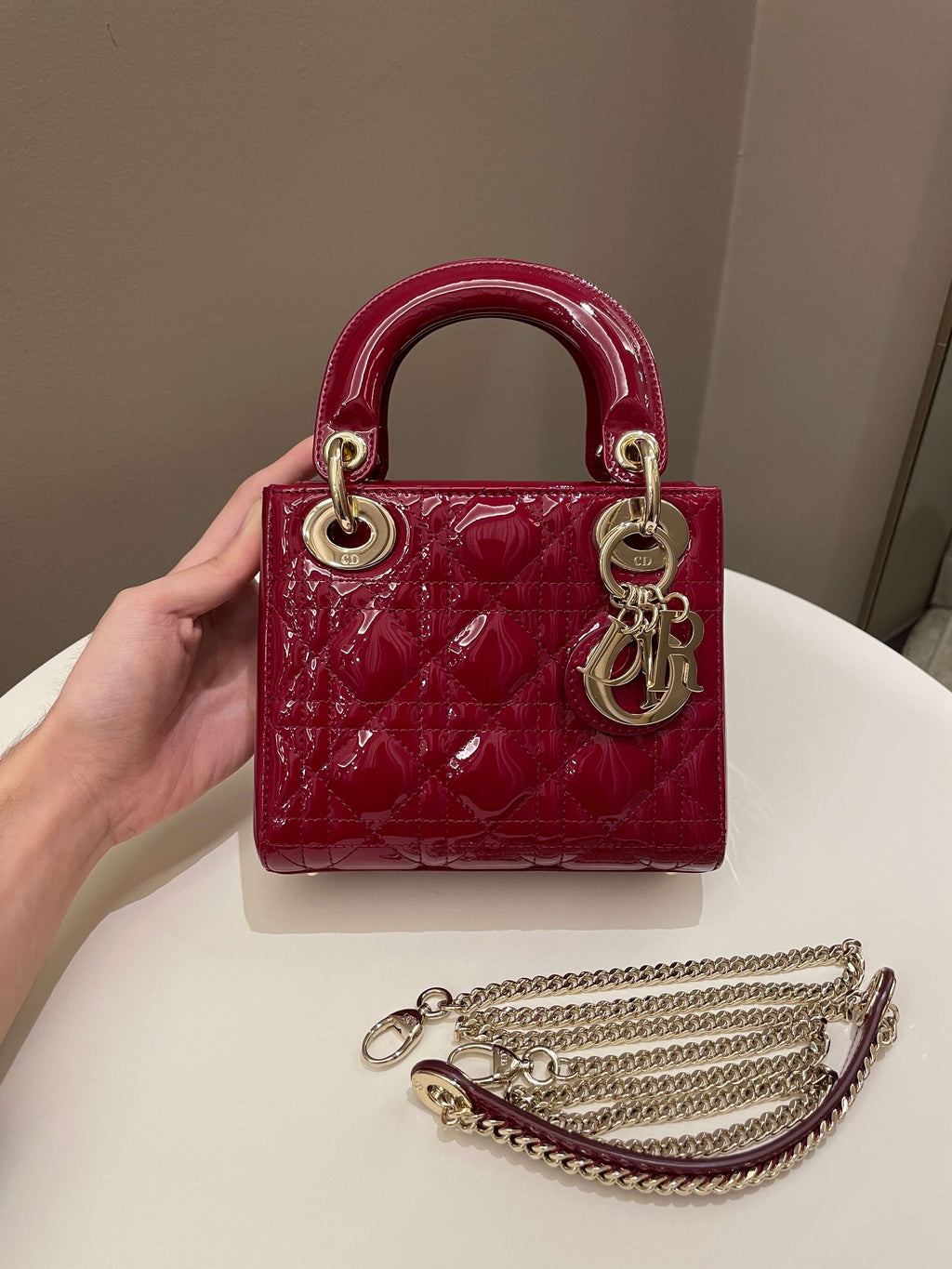 Dior Lady Dior Mini Dark Red Patent