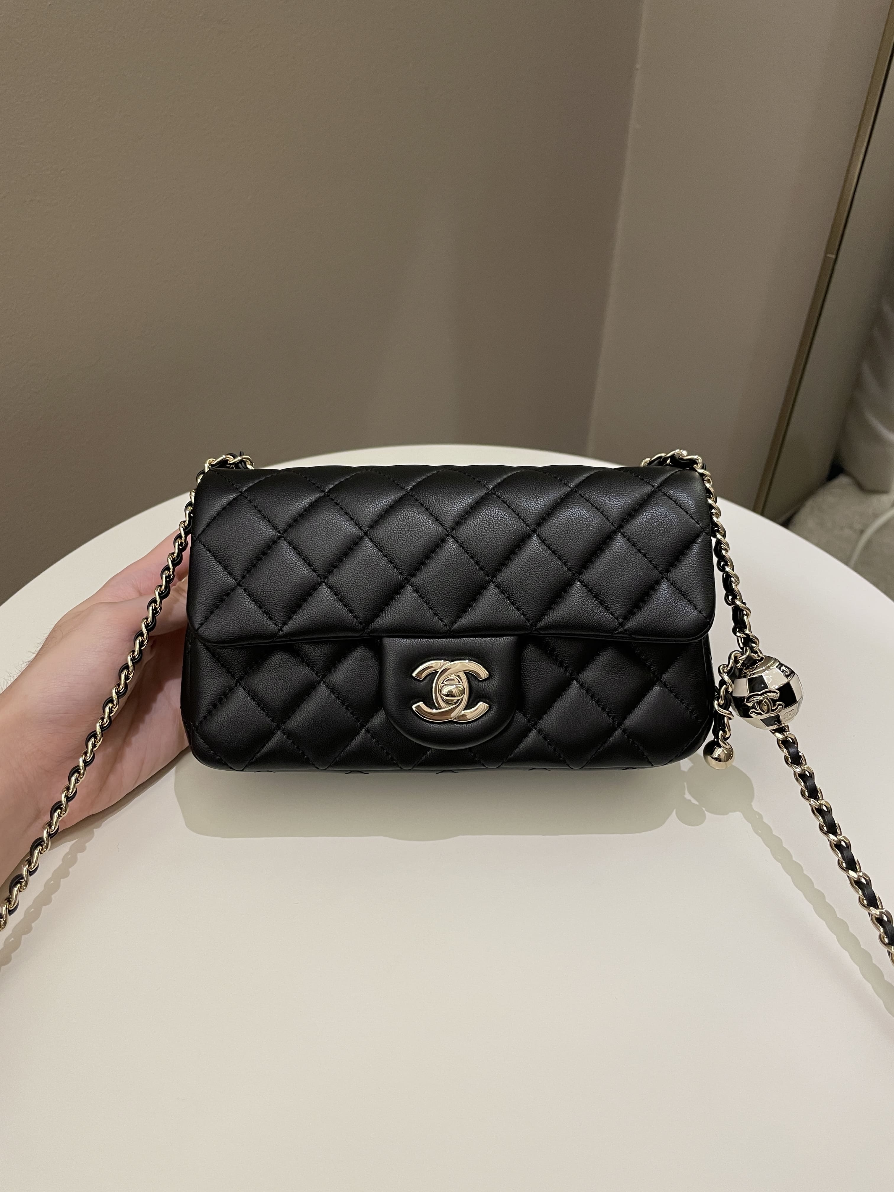 Chanel 23C Pearl Crush Quilted Mini Rectangular Black Lambskin