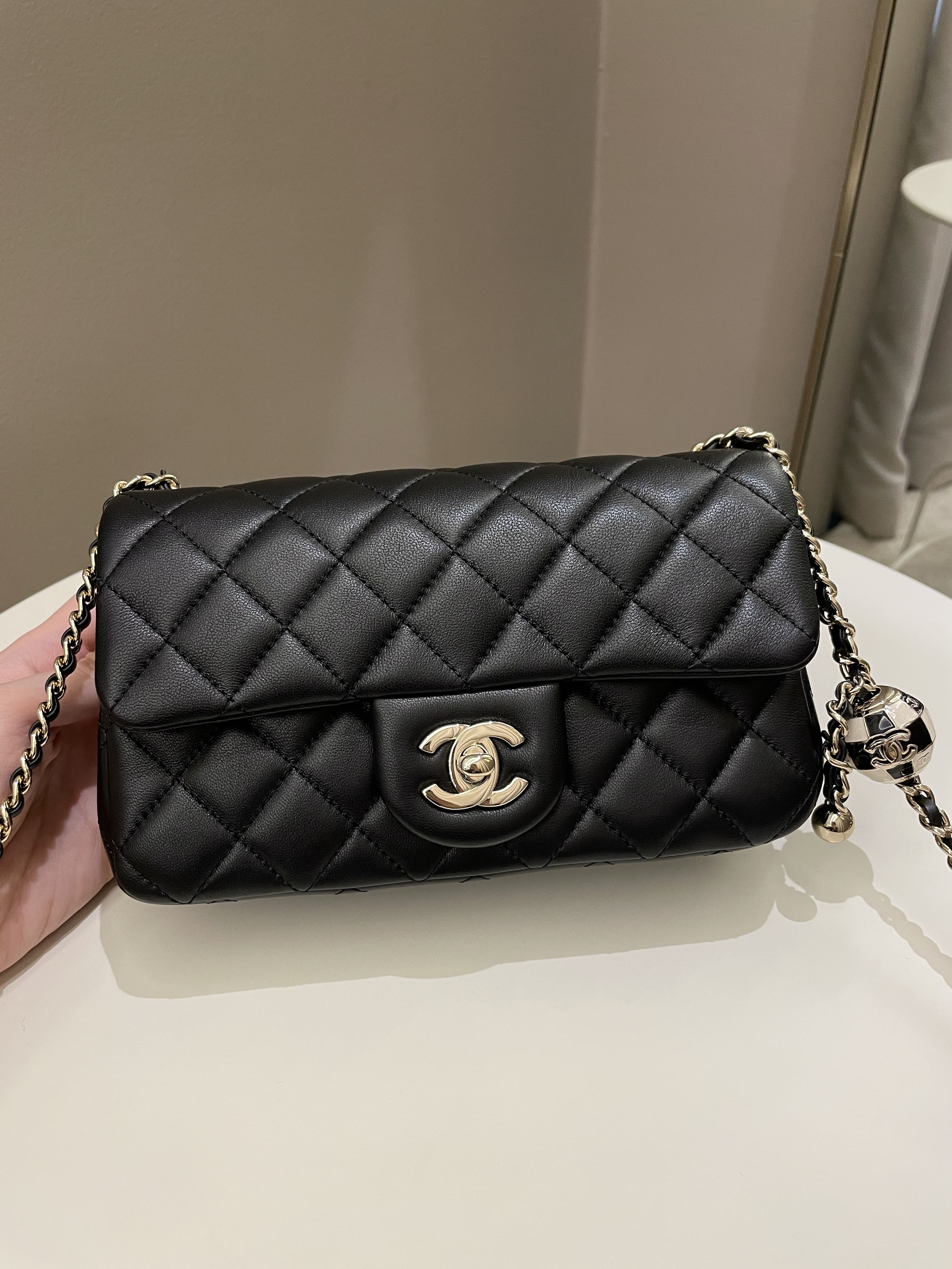 Chanel 23C Pearl Crush Quilted Mini Rectangular Black Lambskin