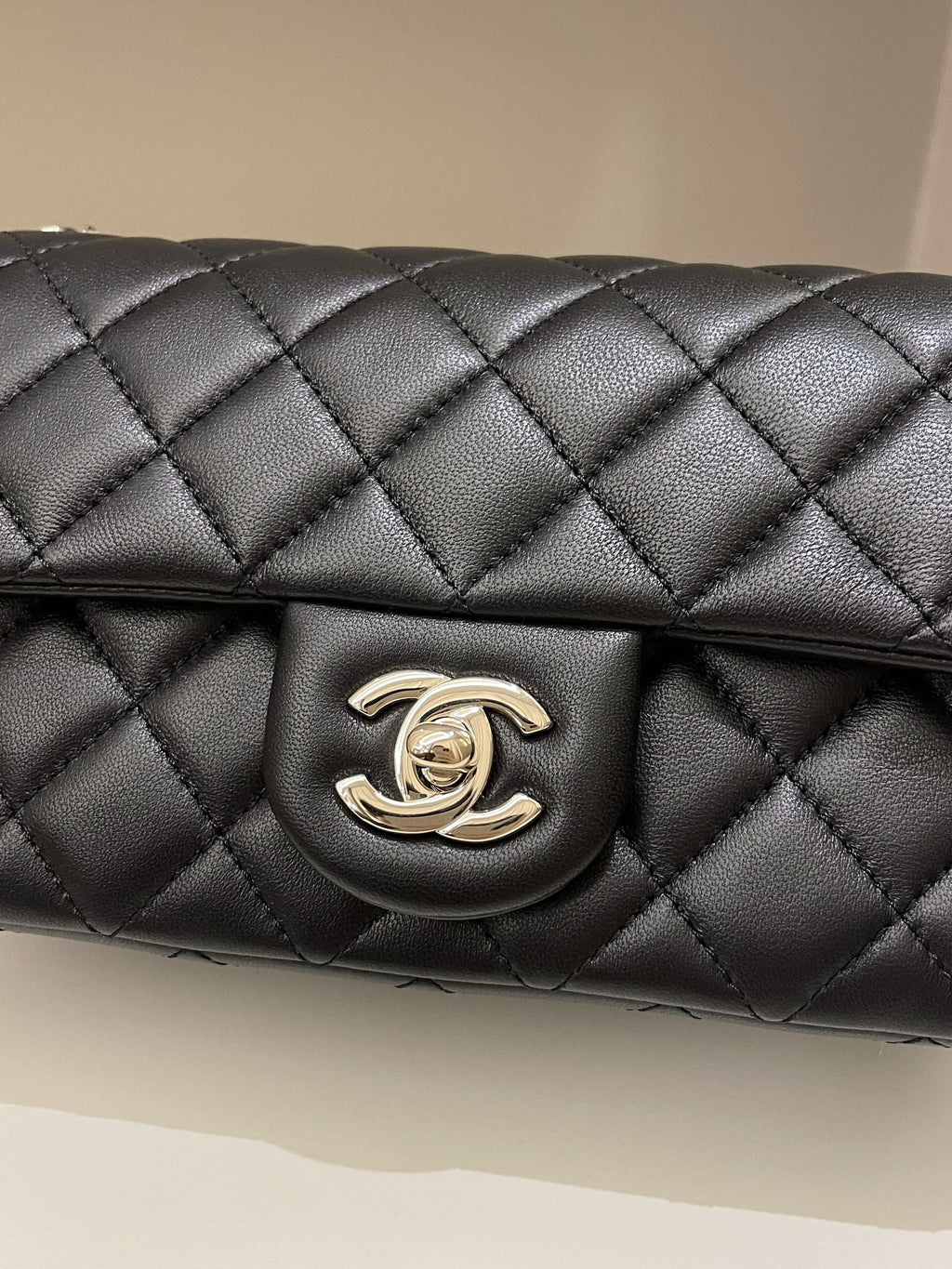 Chanel 23C Pearl Crush Quilted Mini Rectangular Black Lambskin