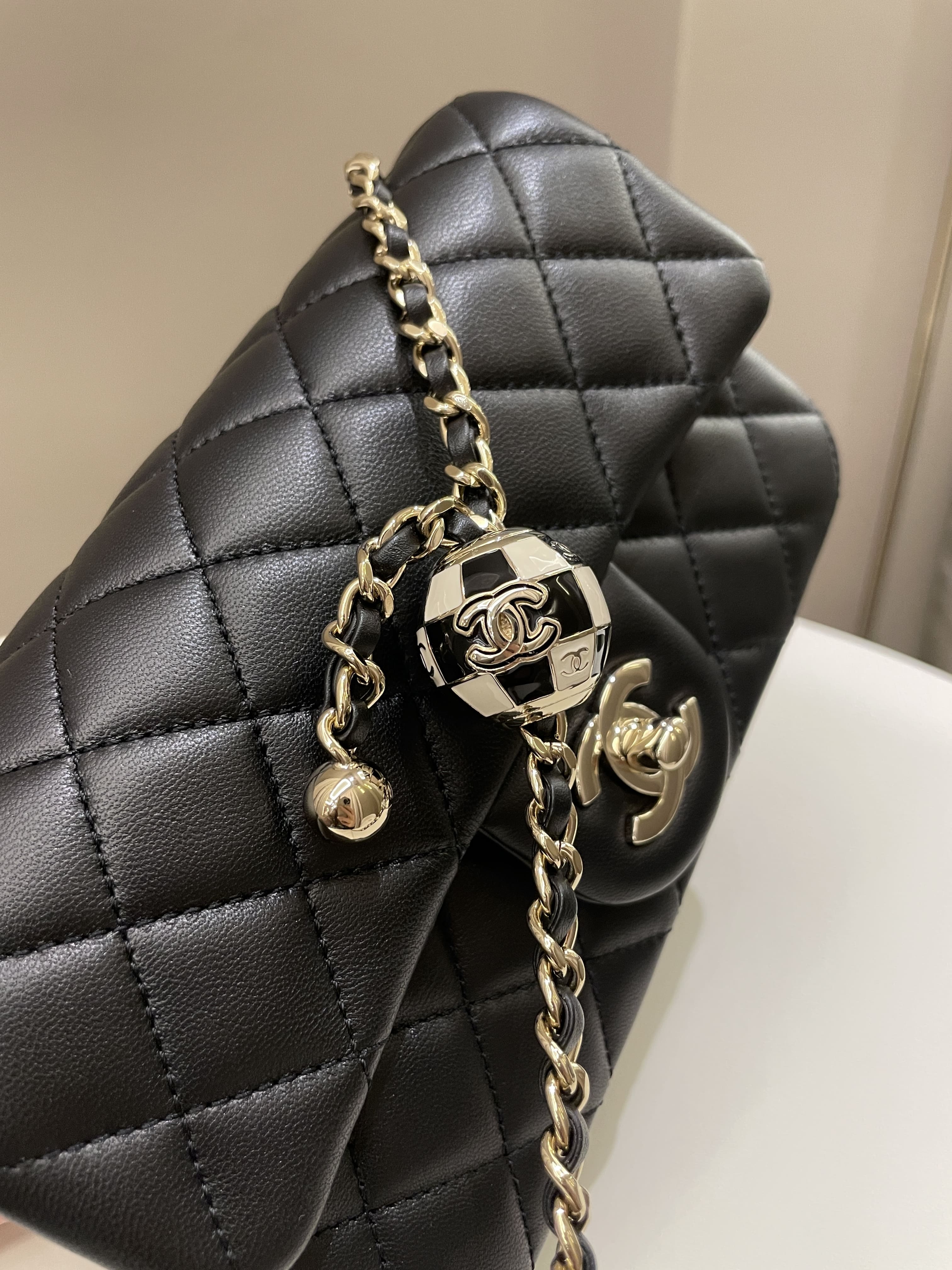 Chanel 23C Pearl Crush Quilted Mini Rectangular Black Lambskin