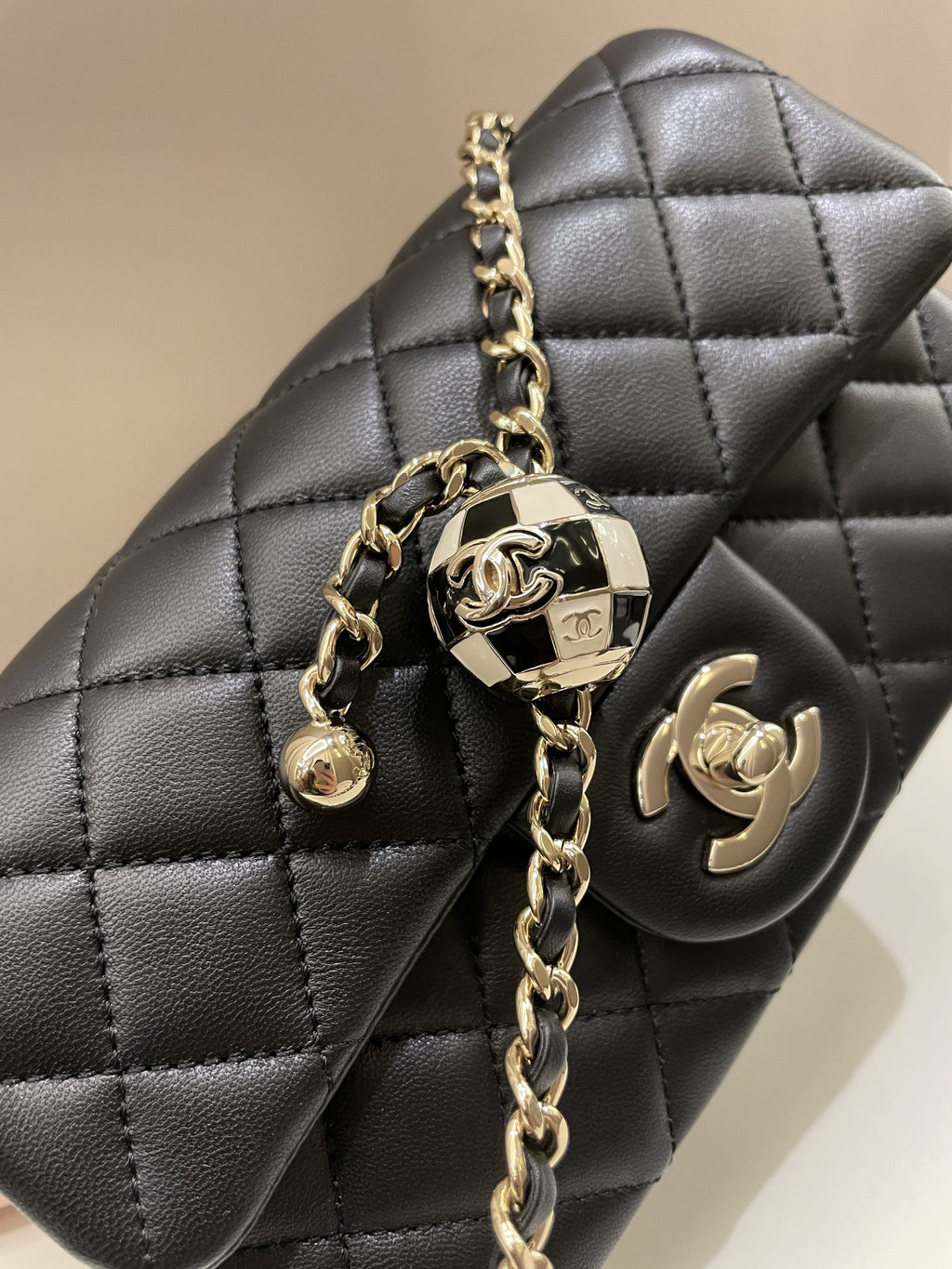 Chanel 23C Pearl Crush Quilted Mini Rectangular Black Lambskin
