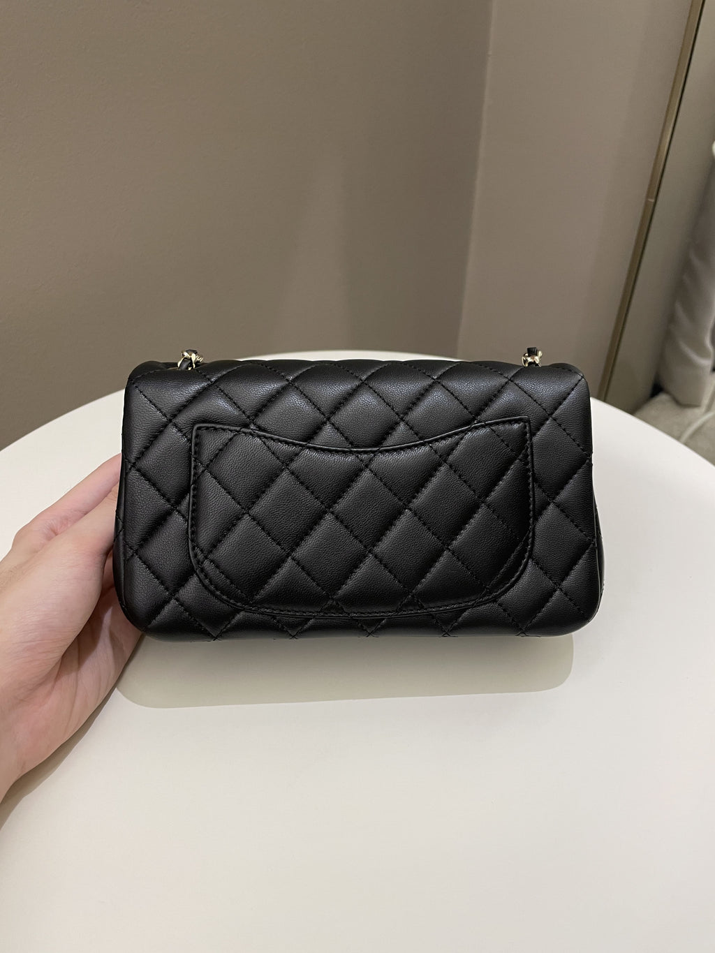 Chanel 23C Pearl Crush Quilted Mini Rectangular Black Lambskin