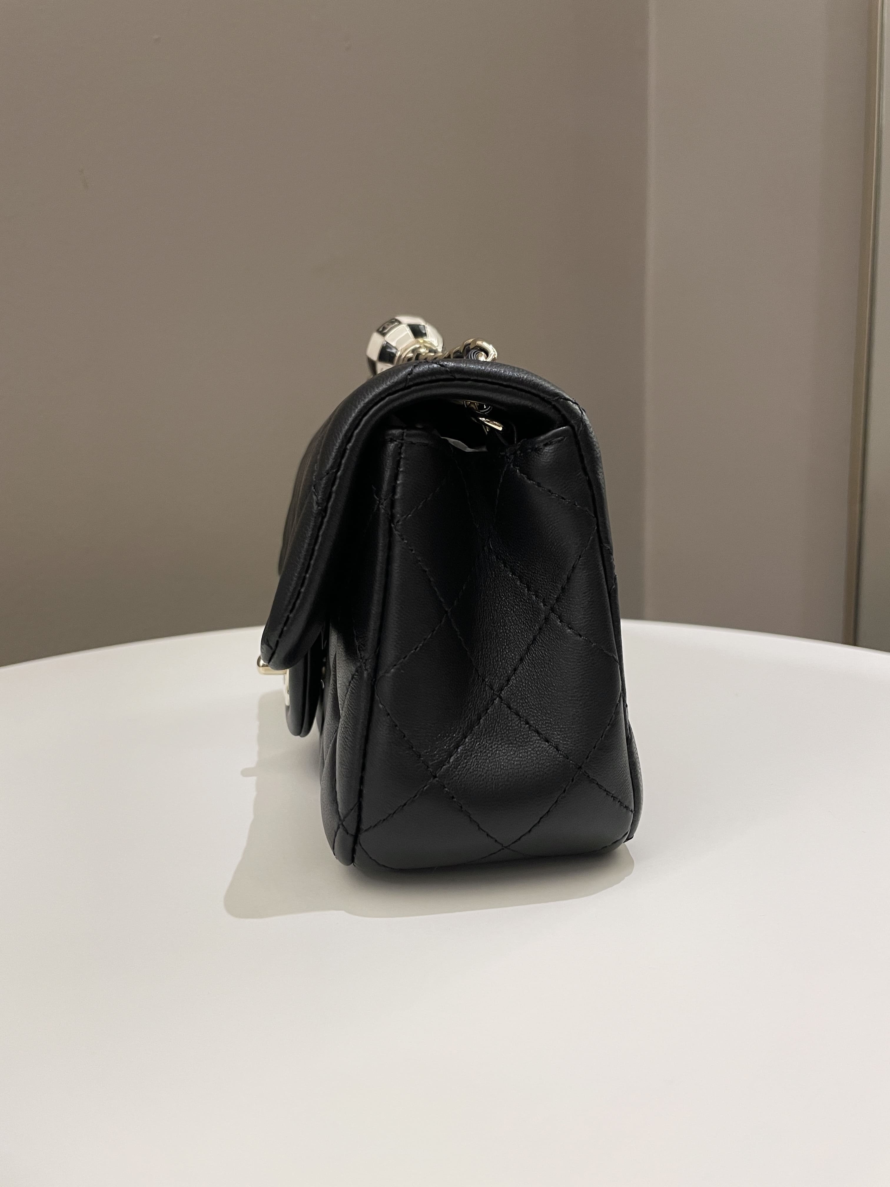Chanel 23C Pearl Crush Quilted Mini Rectangular Black Lambskin