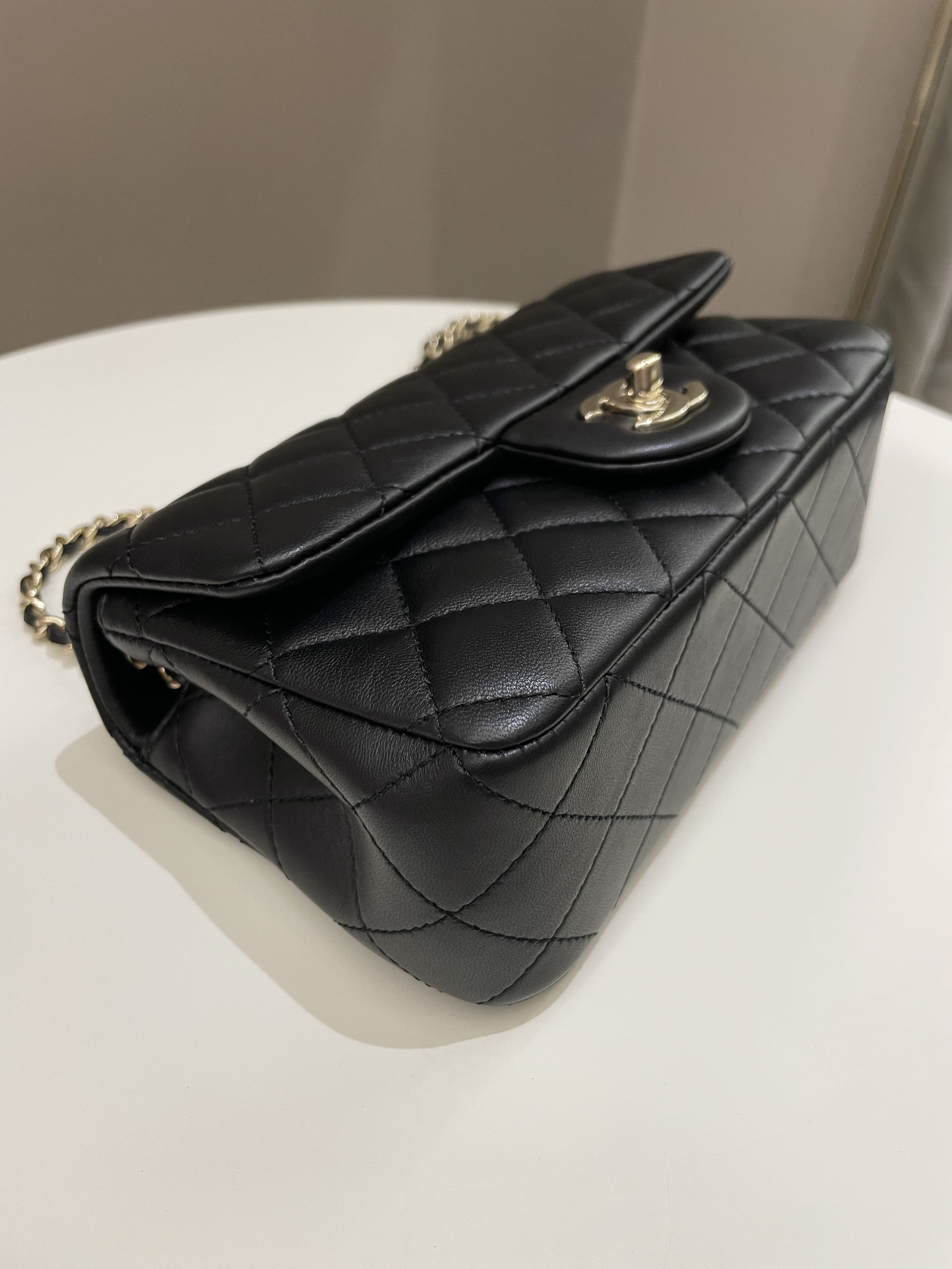 Chanel 23C Pearl Crush Quilted Mini Rectangular Black Lambskin