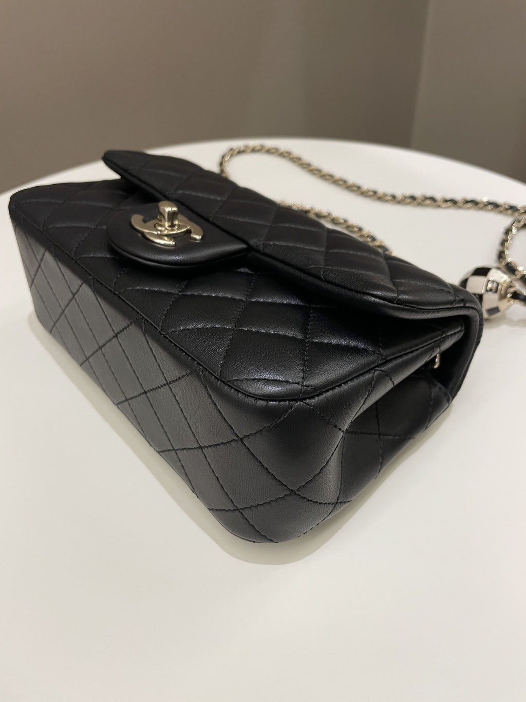 Chanel 23C Pearl Crush Quilted Mini Rectangular Black Lambskin