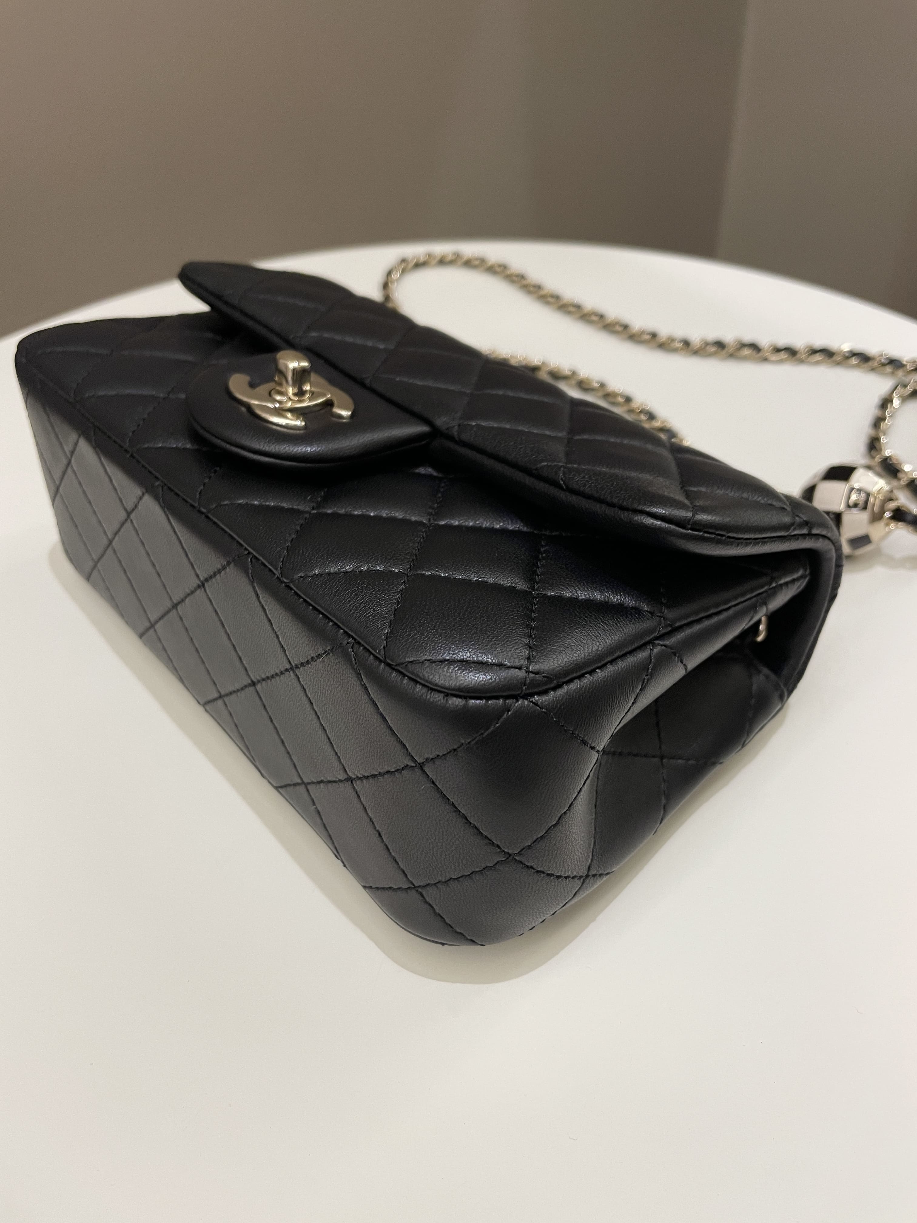 Chanel 23C Pearl Crush Quilted Mini Rectangular Black Lambskin