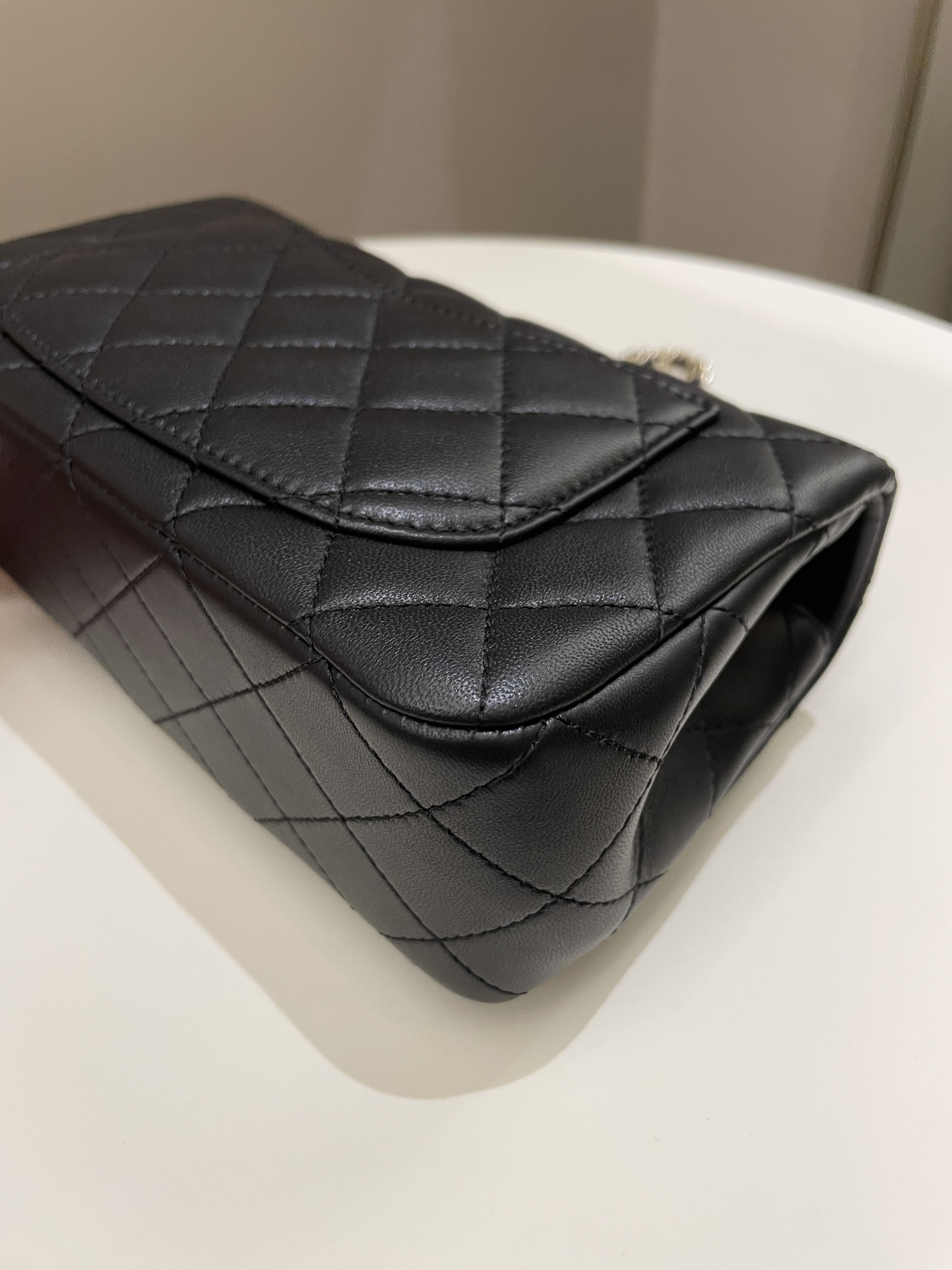 Chanel 23C Pearl Crush Quilted Mini Rectangular Black Lambskin