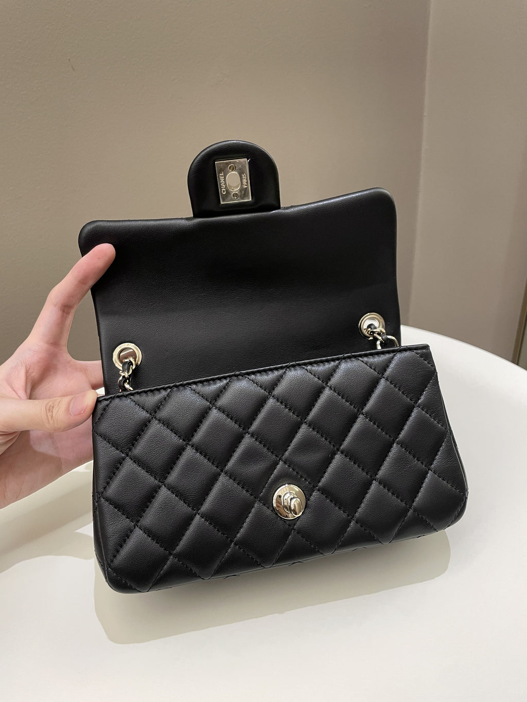 Chanel 23C Pearl Crush Quilted Mini Rectangular Black Lambskin