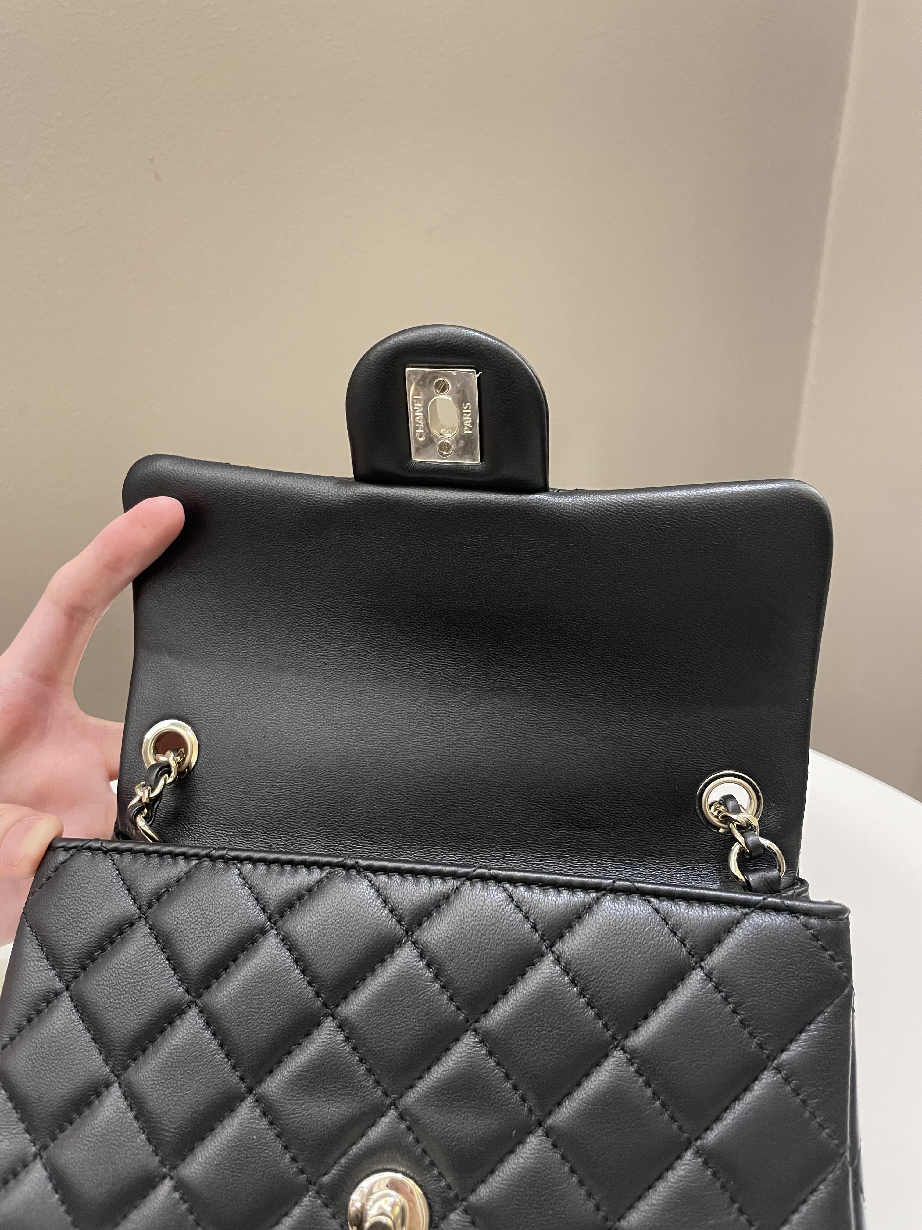 Chanel 23C Pearl Crush Quilted Mini Rectangular Black Lambskin