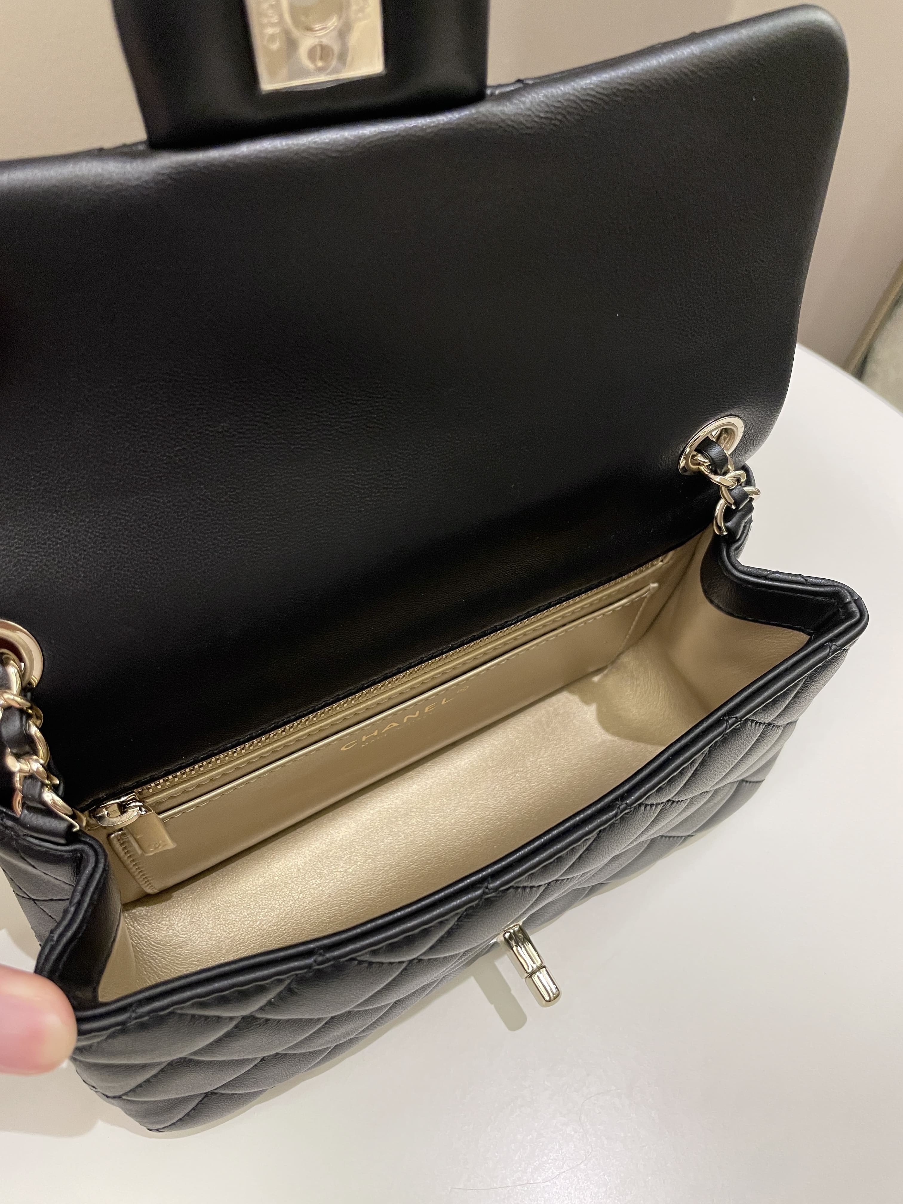 Chanel 23C Pearl Crush Quilted Mini Rectangular Black Lambskin