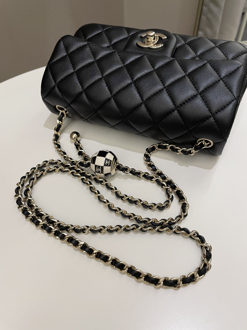 Chanel 23C Pearl Crush Quilted Mini Rectangular Black Lambskin