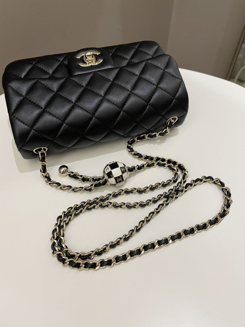 Chanel 23C Pearl Crush Quilted Mini Rectangular Black Lambskin