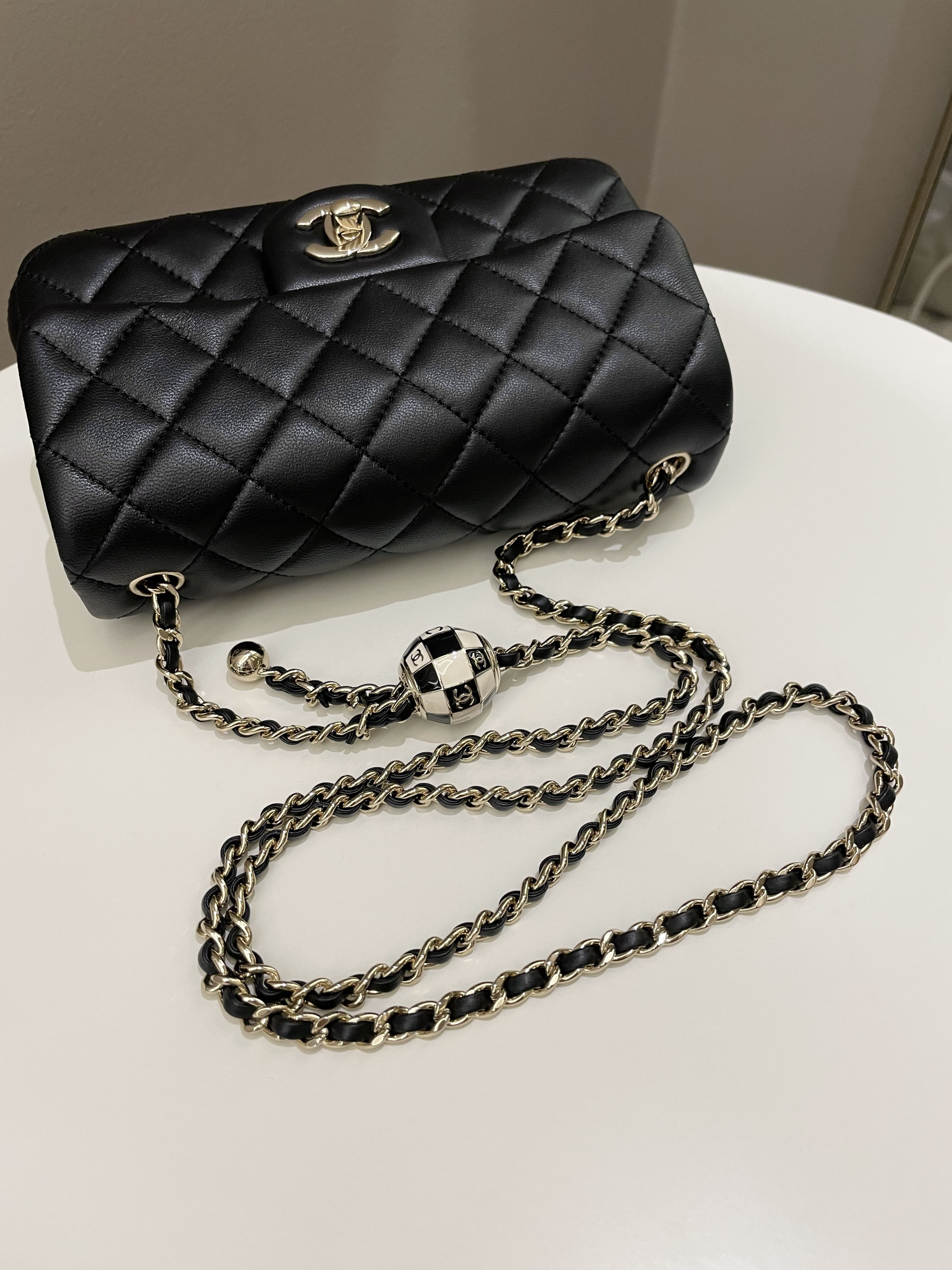 Chanel 23C Pearl Crush Quilted Mini Rectangular Black Lambskin