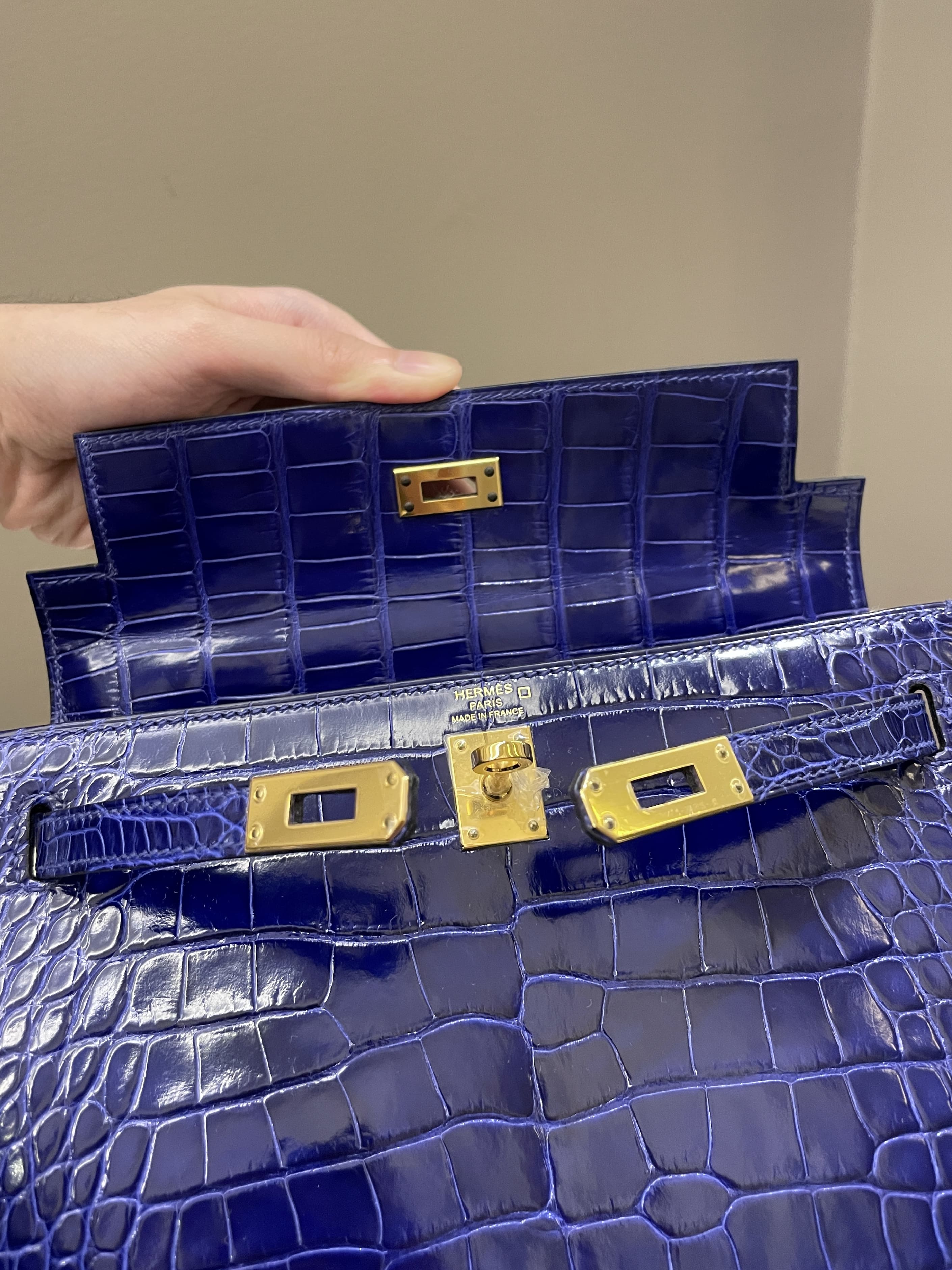 Hermes Kelly Sellier 25 Bleu Croc