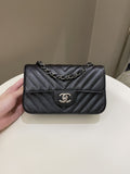 Chanel 17B Classic Chevron Mini Rectangular Black Iridescent Caviar