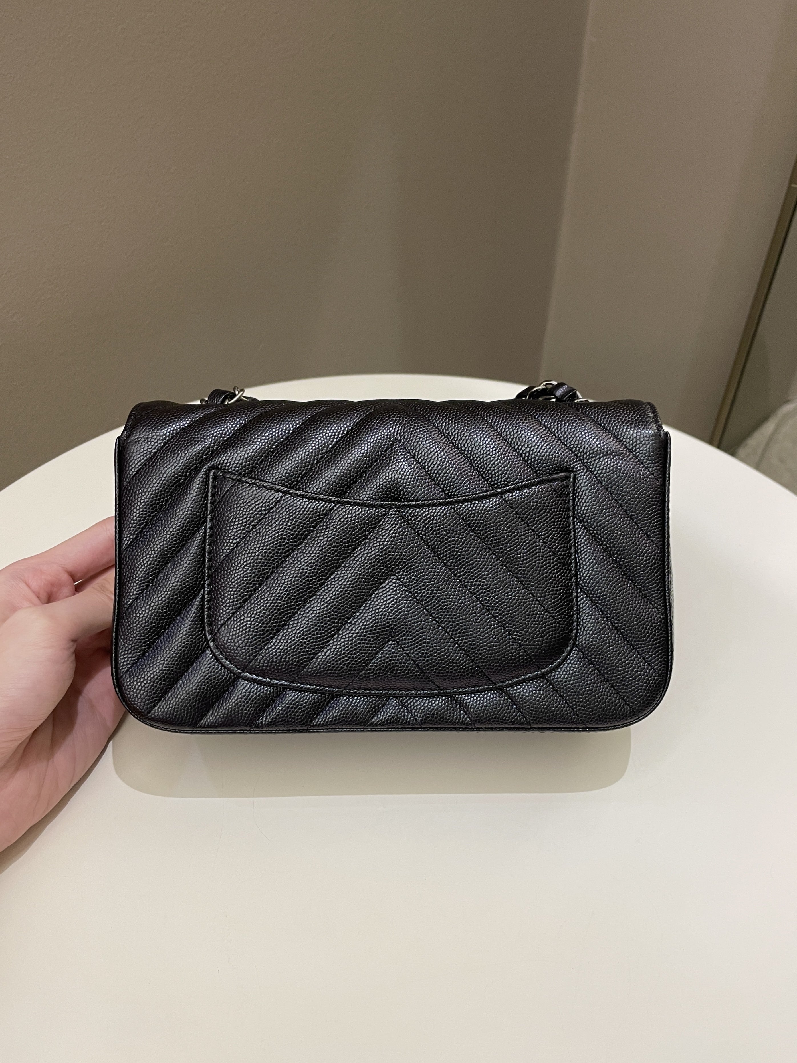 Chanel 17B Classic Chevron Mini Rectangular Black Iridescent Caviar