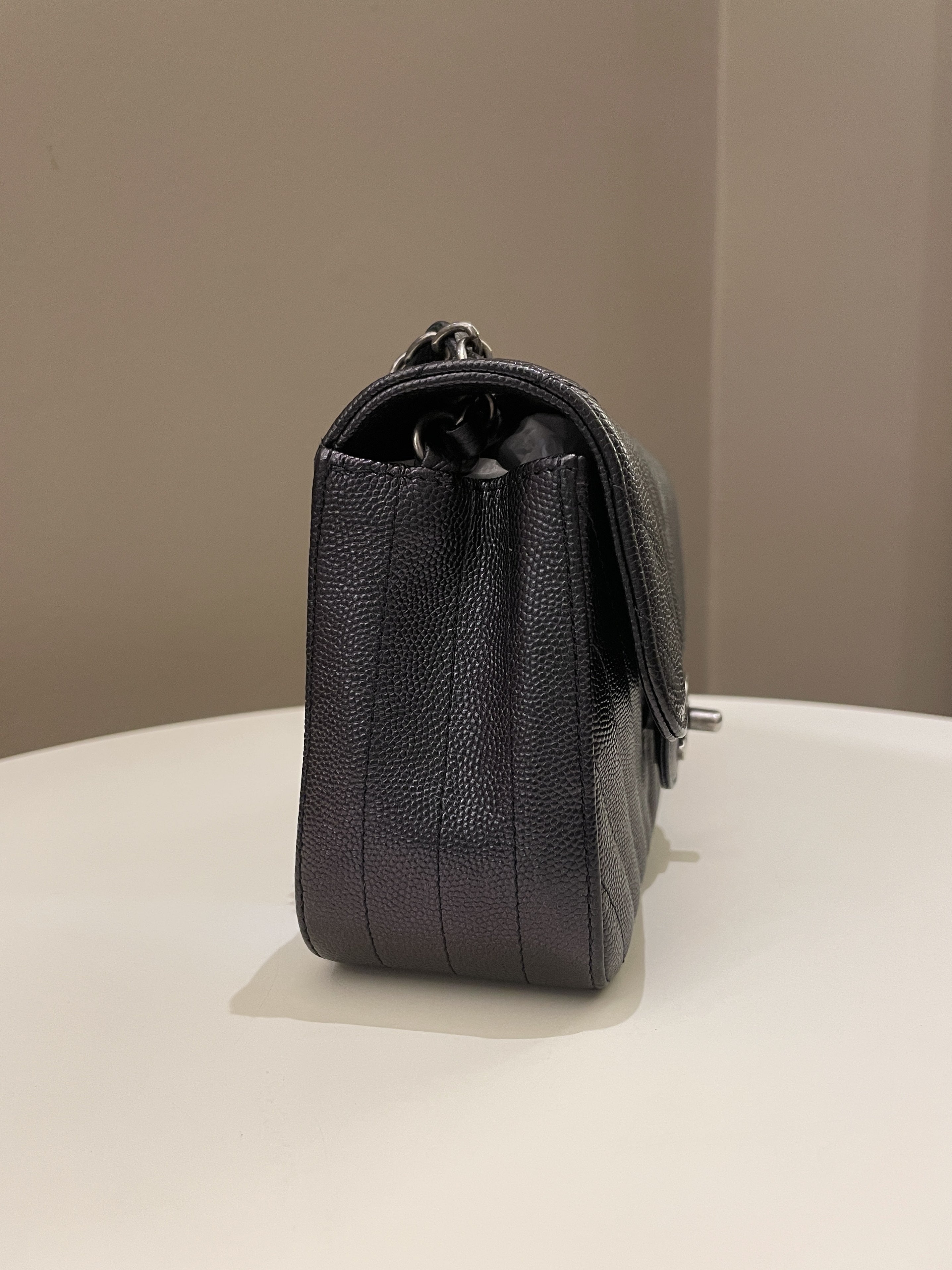 Chanel 17B Classic Chevron Mini Rectangular Black Iridescent Caviar