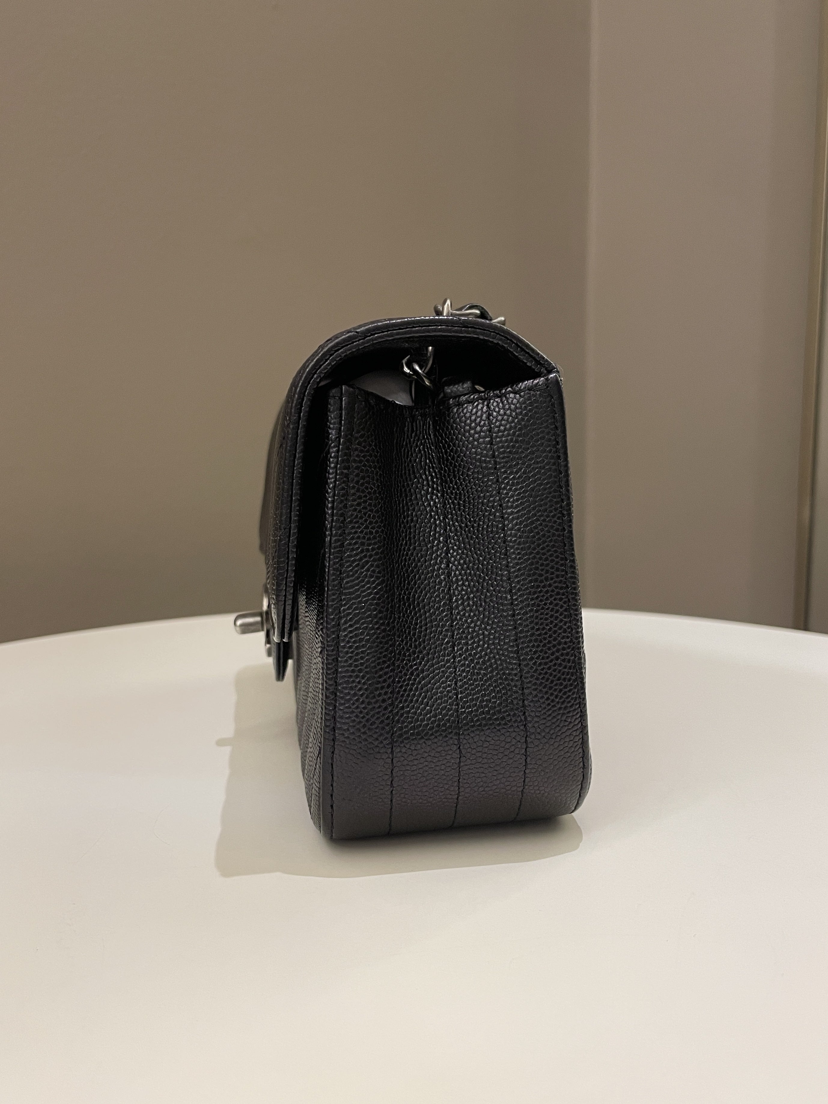 Chanel 17B Classic Chevron Mini Rectangular Black Iridescent Caviar