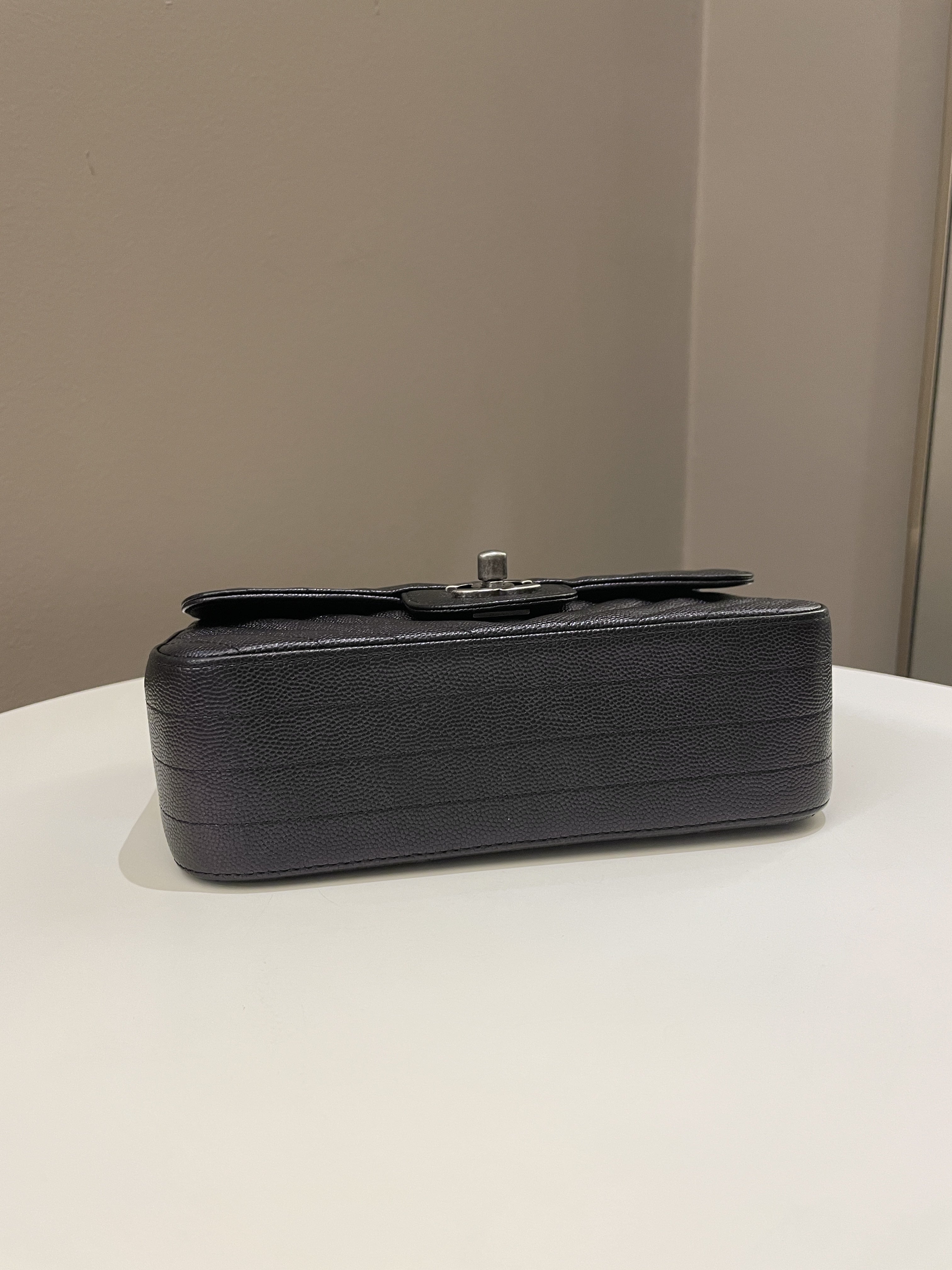 Chanel 17B Classic Chevron Mini Rectangular Black Iridescent Caviar