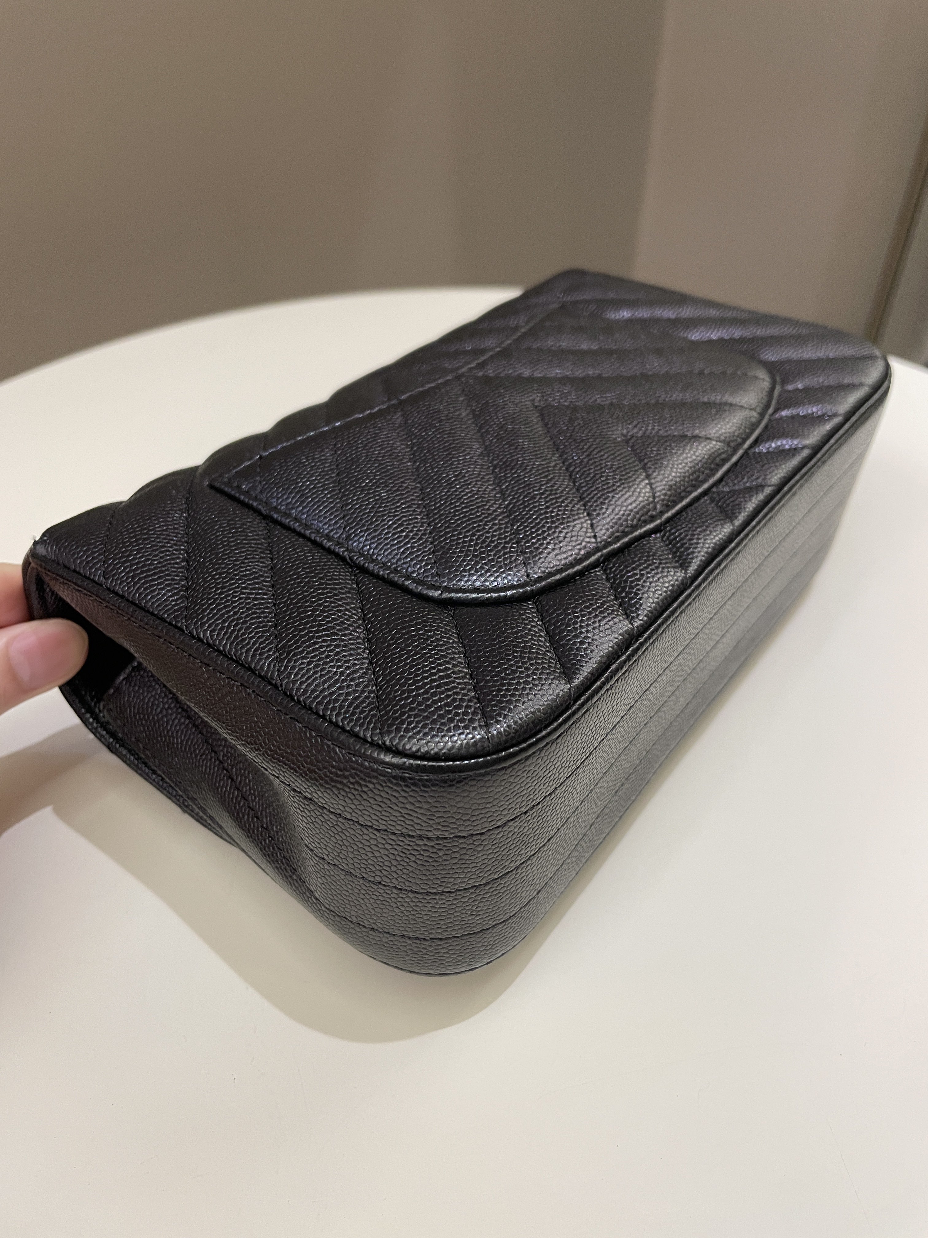 Chanel 17B Classic Chevron Mini Rectangular Black Iridescent Caviar