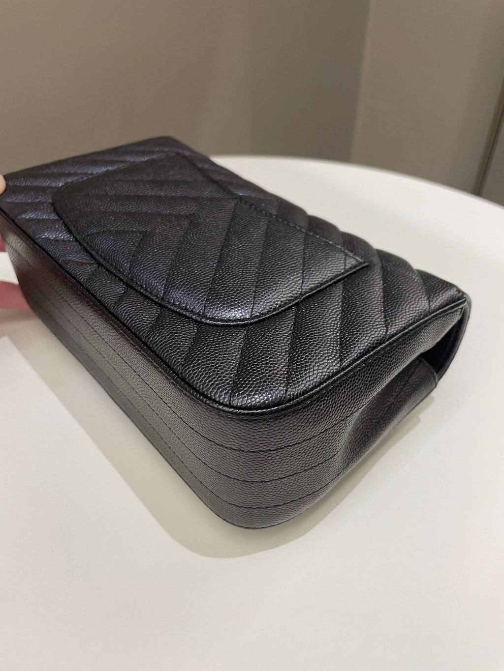 Chanel 17B Classic Chevron Mini Rectangular Black Iridescent Caviar