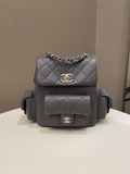 Chanel Quilted Duma Backpack Grey Grained Calfskin