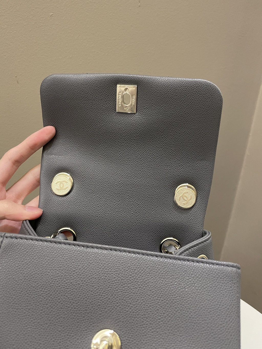 Chanel Quilted Duma Backpack Grey Grained Calfskin