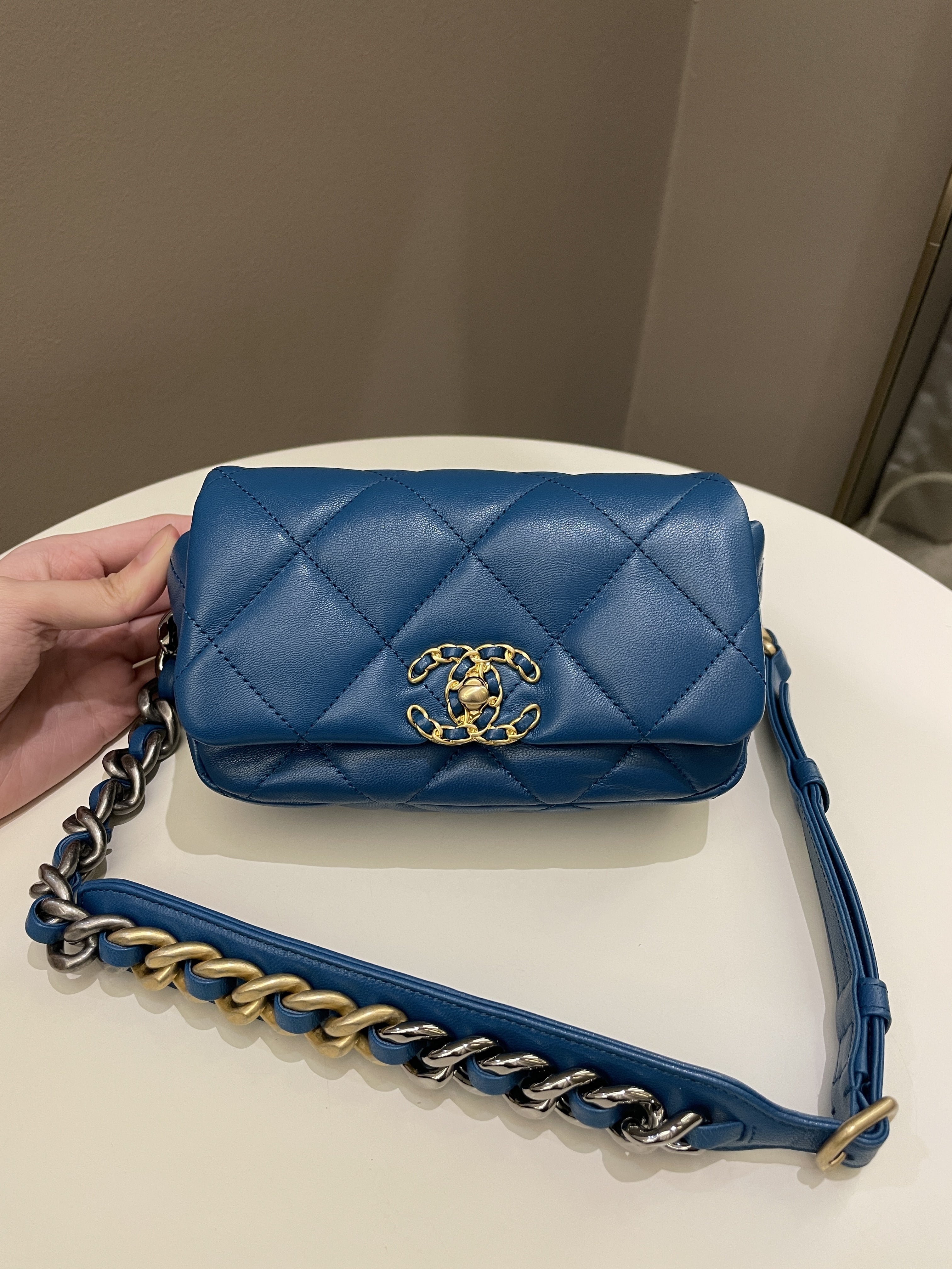 Chanel 19 Waist Belt Flap Bag Turquoise Lambskin