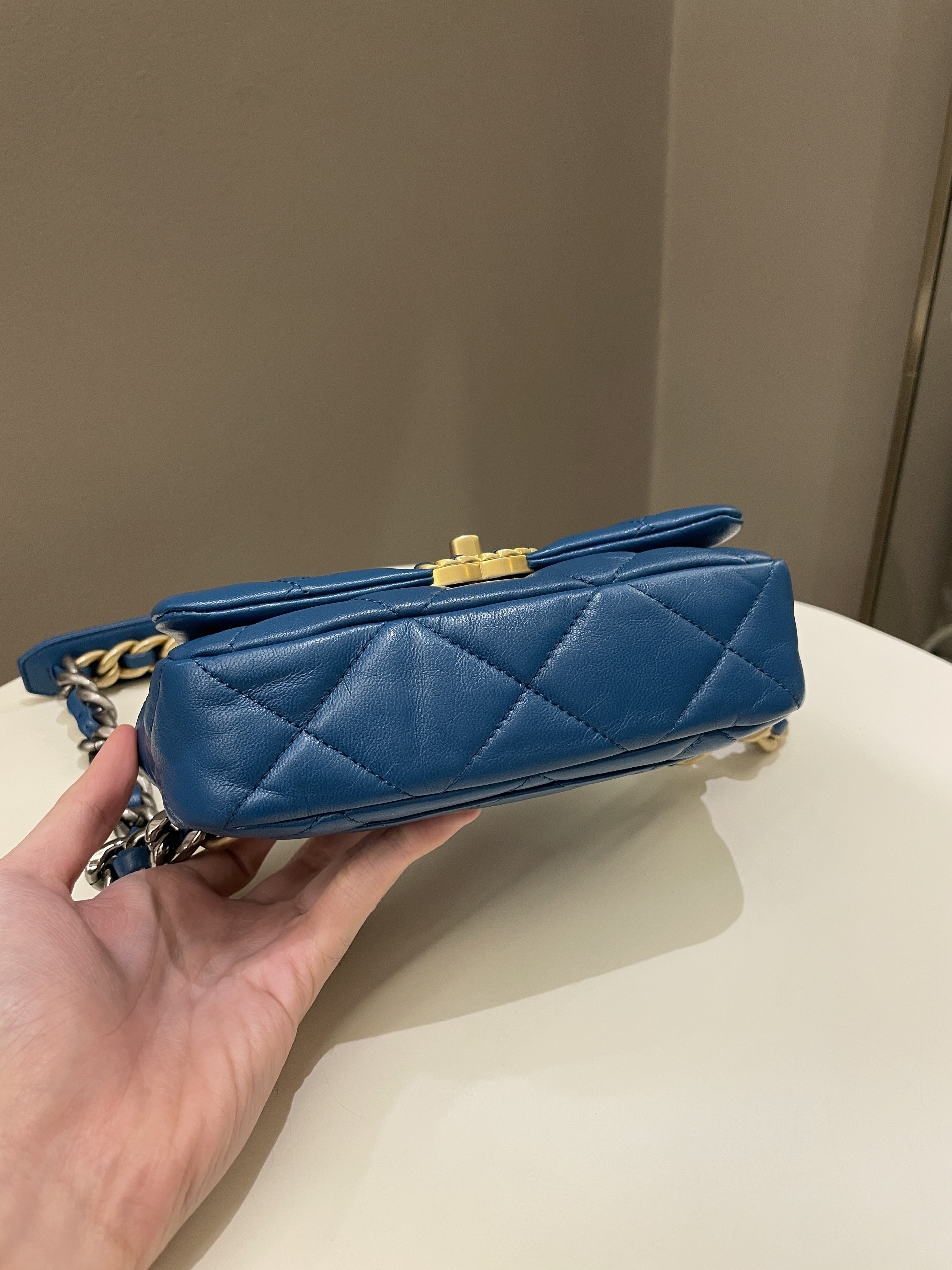 Chanel 19 Waist Belt Flap Bag Turquoise Lambskin