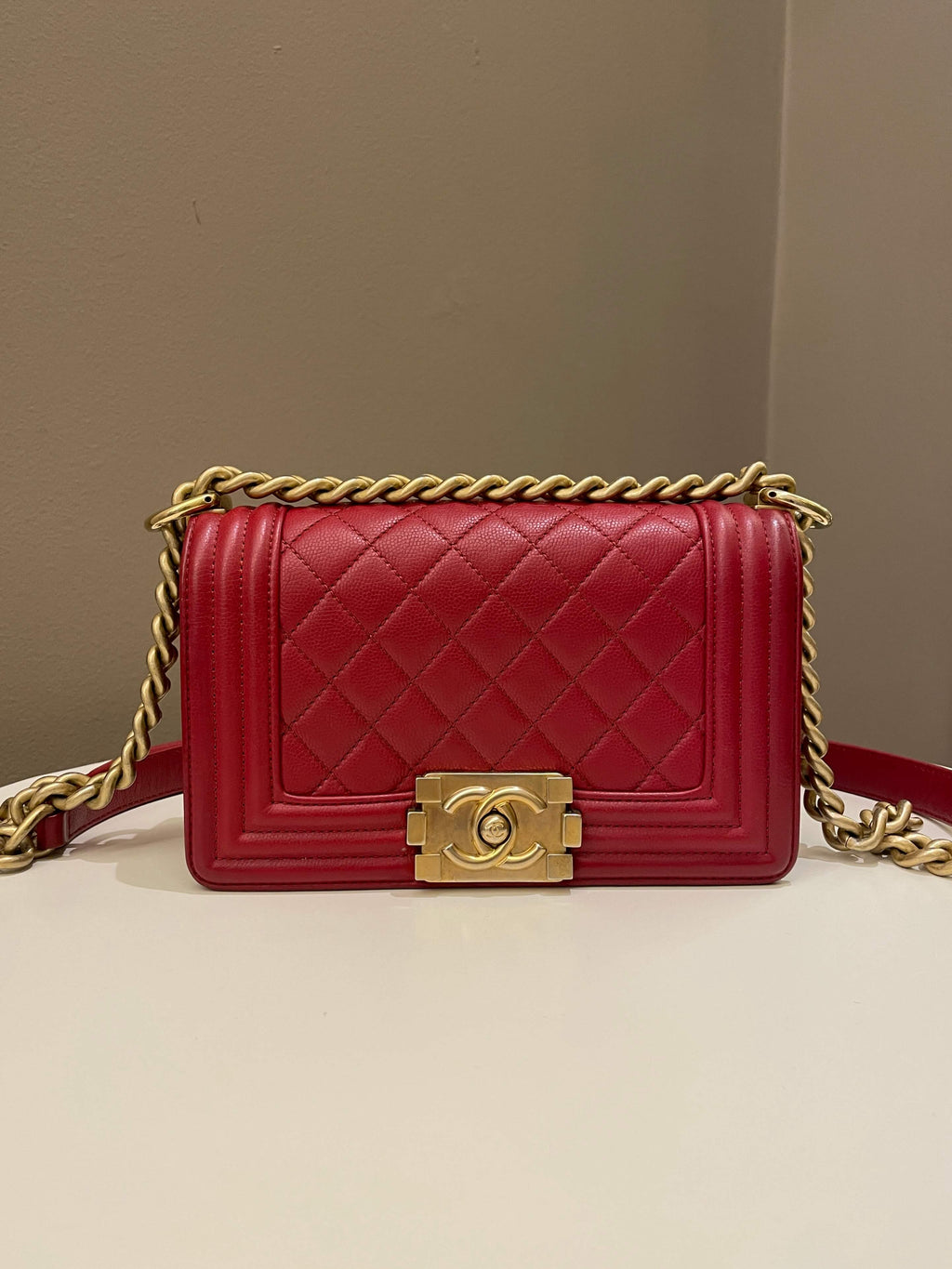 Chanel Quilted Small Boy Red Caviar