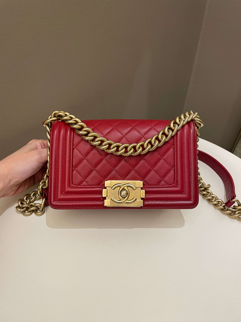Chanel Quilted Small Boy Red Caviar