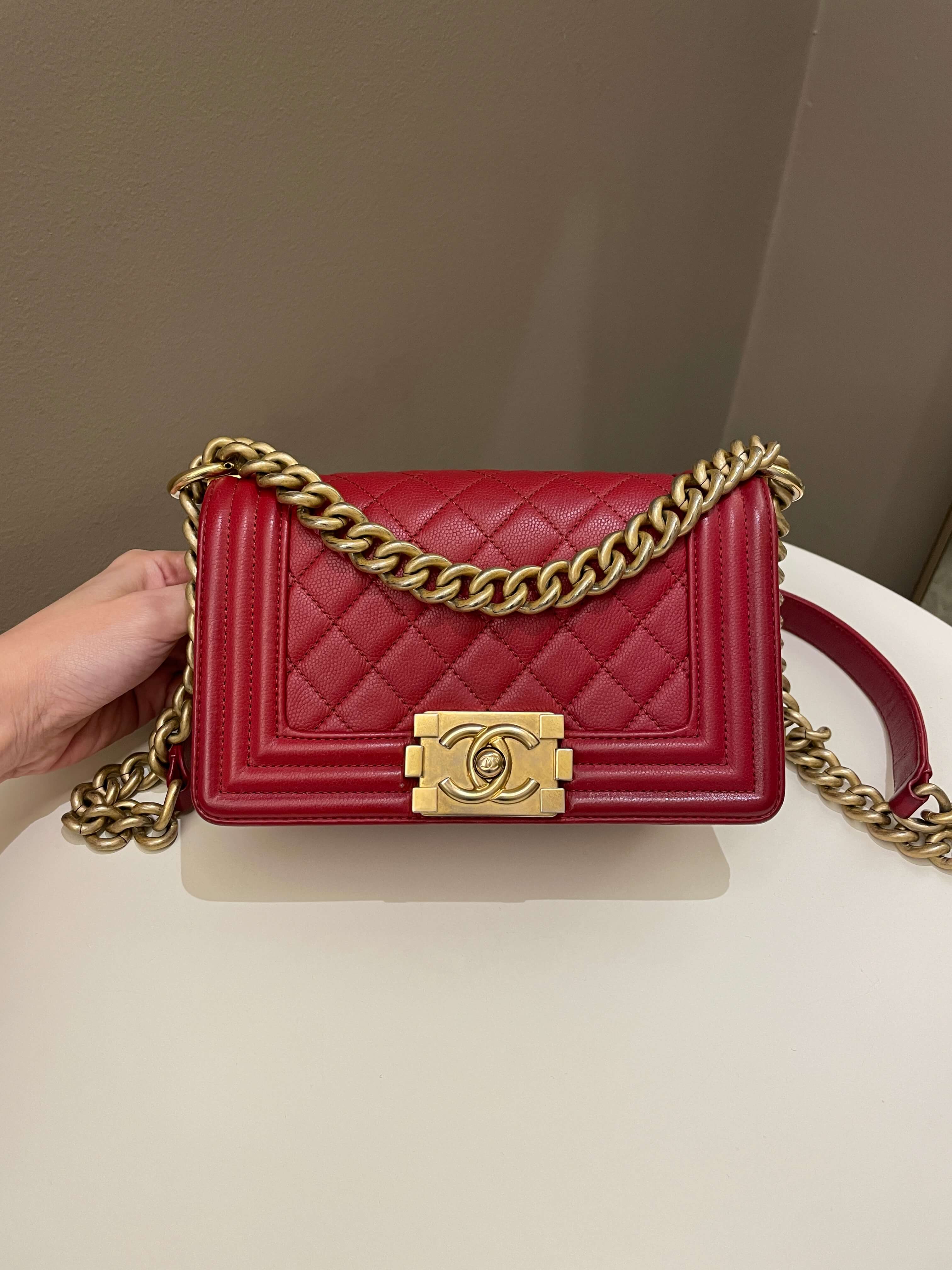 Chanel Quilted Small Boy Red Caviar