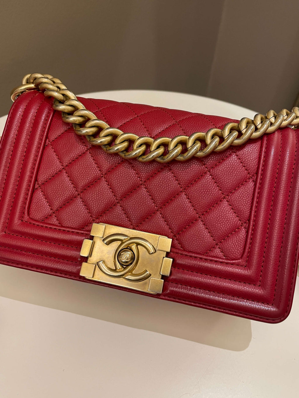 Chanel Quilted Small Boy Red Caviar