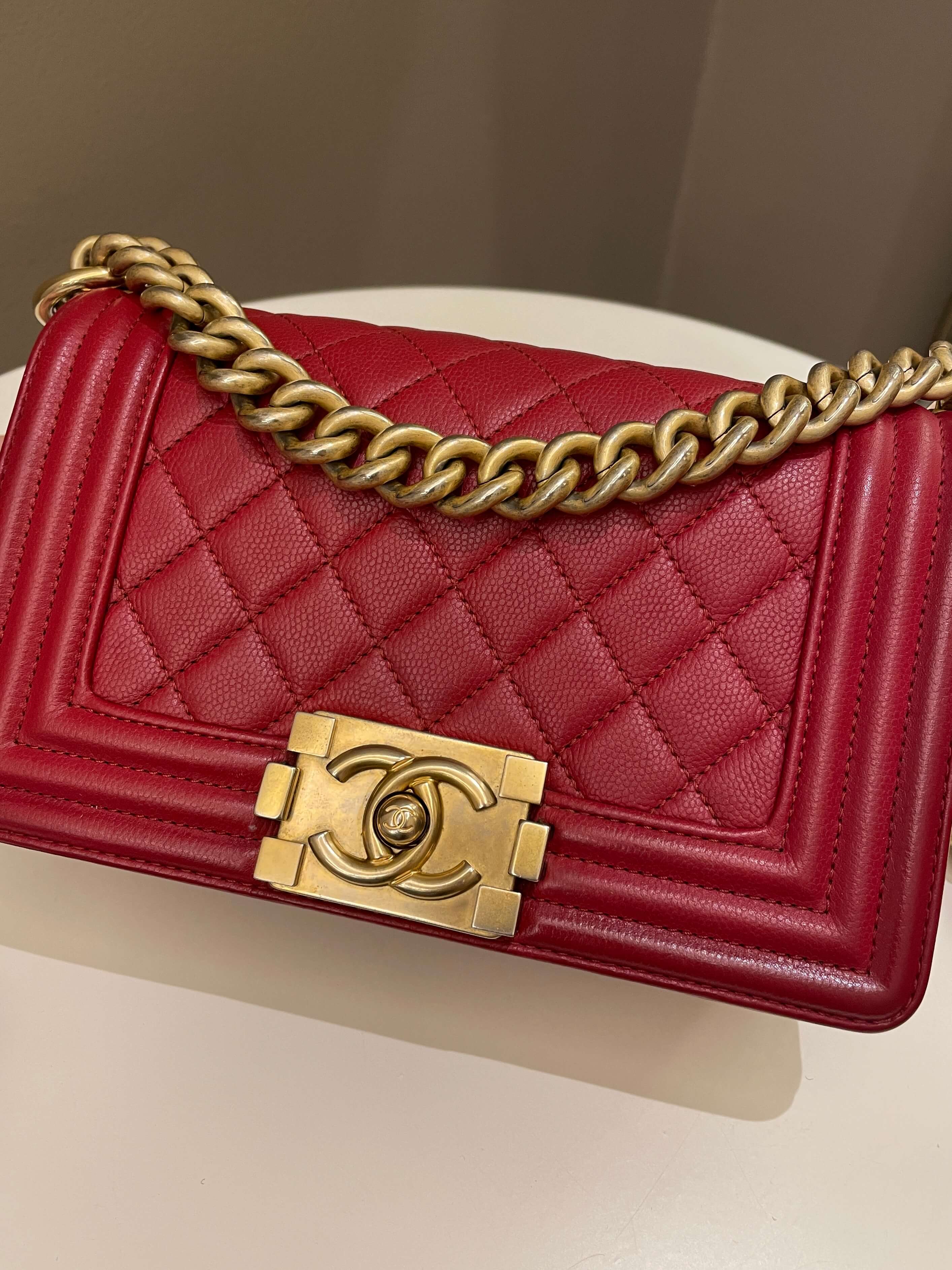 Chanel Quilted Small Boy Red Caviar