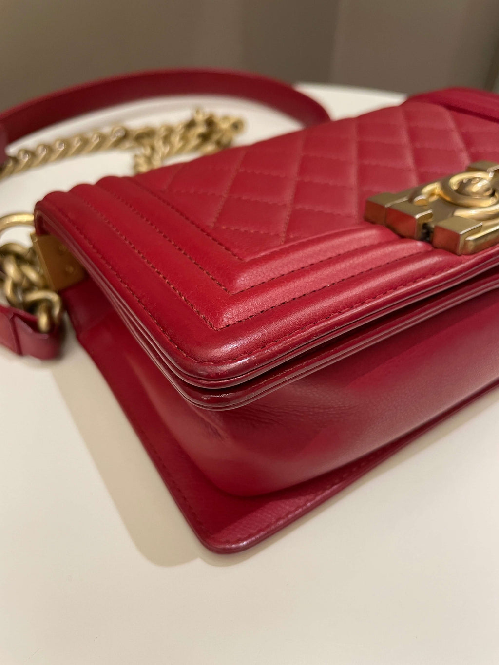 Chanel Quilted Small Boy Red Caviar