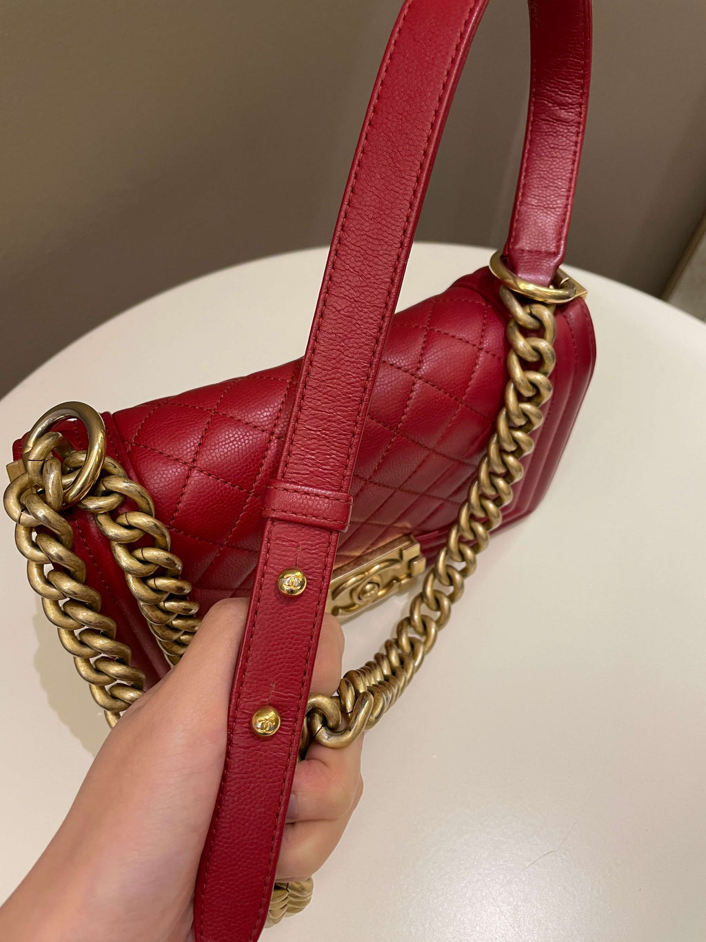 Chanel Quilted Small Boy Red Caviar