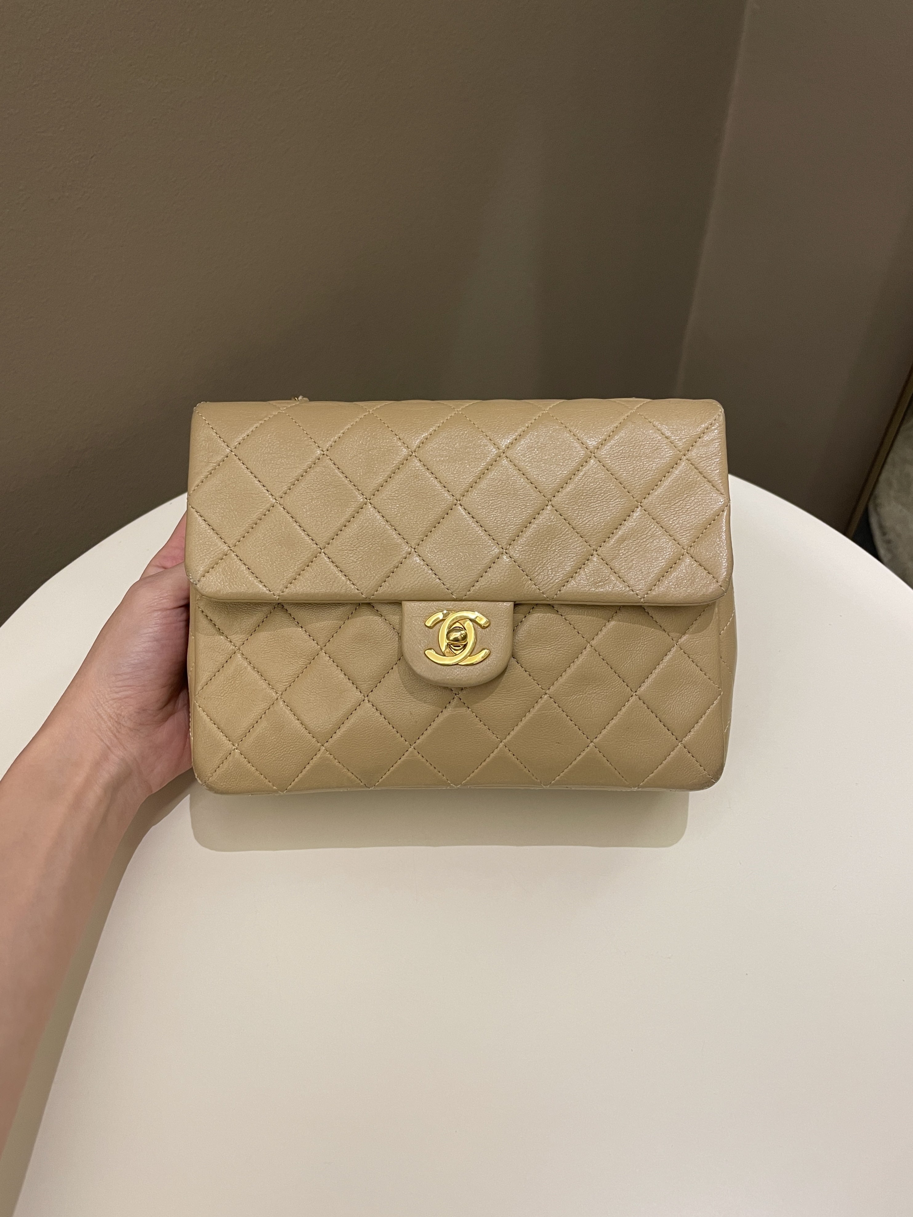 Chanel Vintage Quilted Flap Beige Lambskin