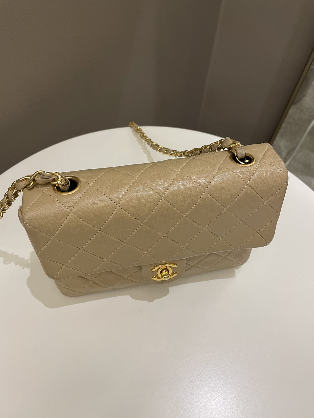 Chanel Vintage Quilted Flap Beige Lambskin