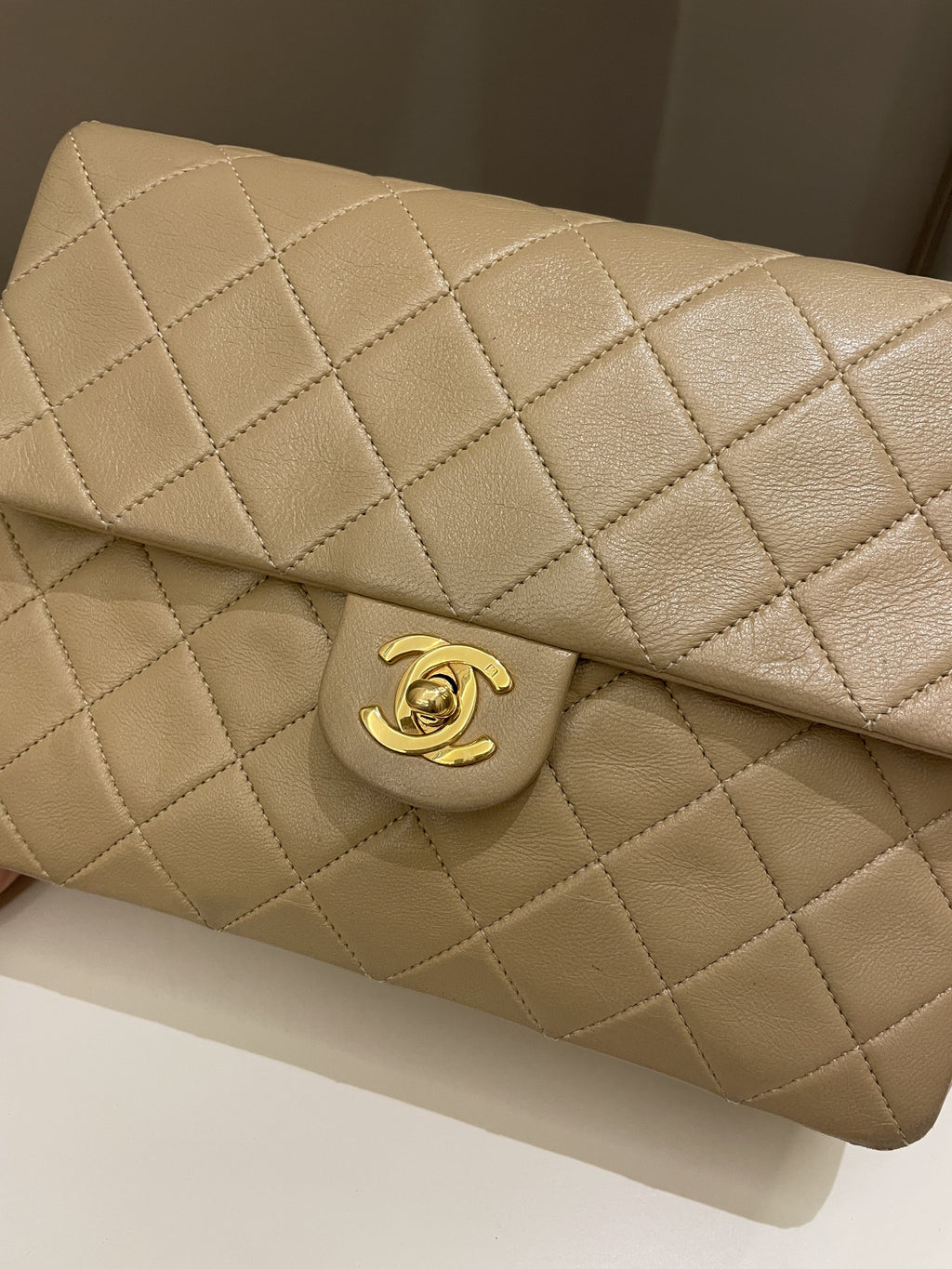 Chanel Vintage Quilted Flap Beige Lambskin