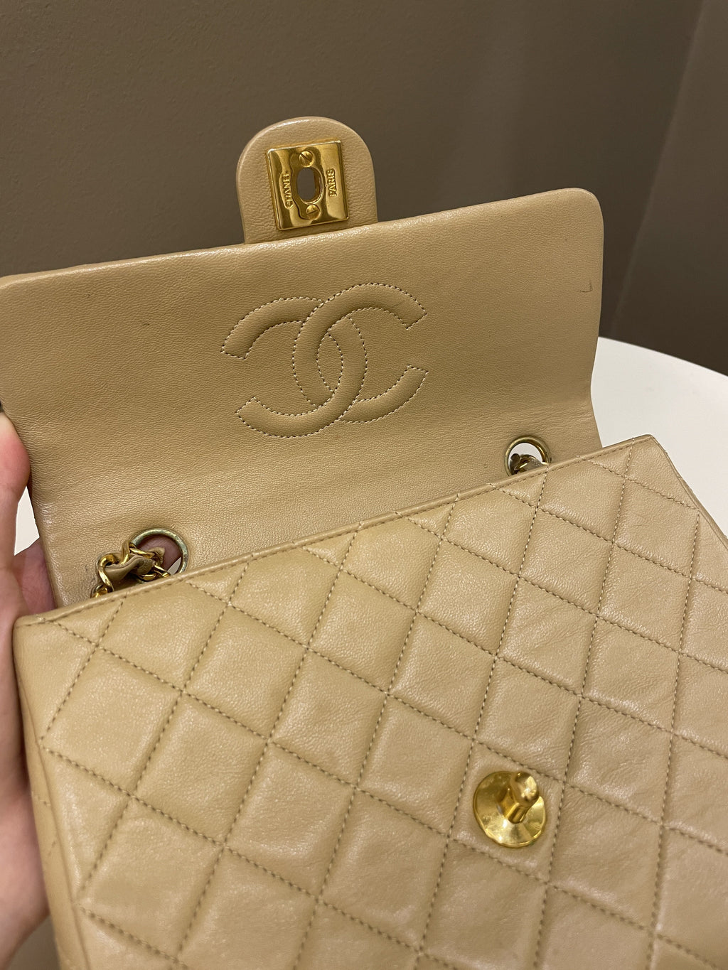 Chanel Vintage Quilted Flap Beige Lambskin
