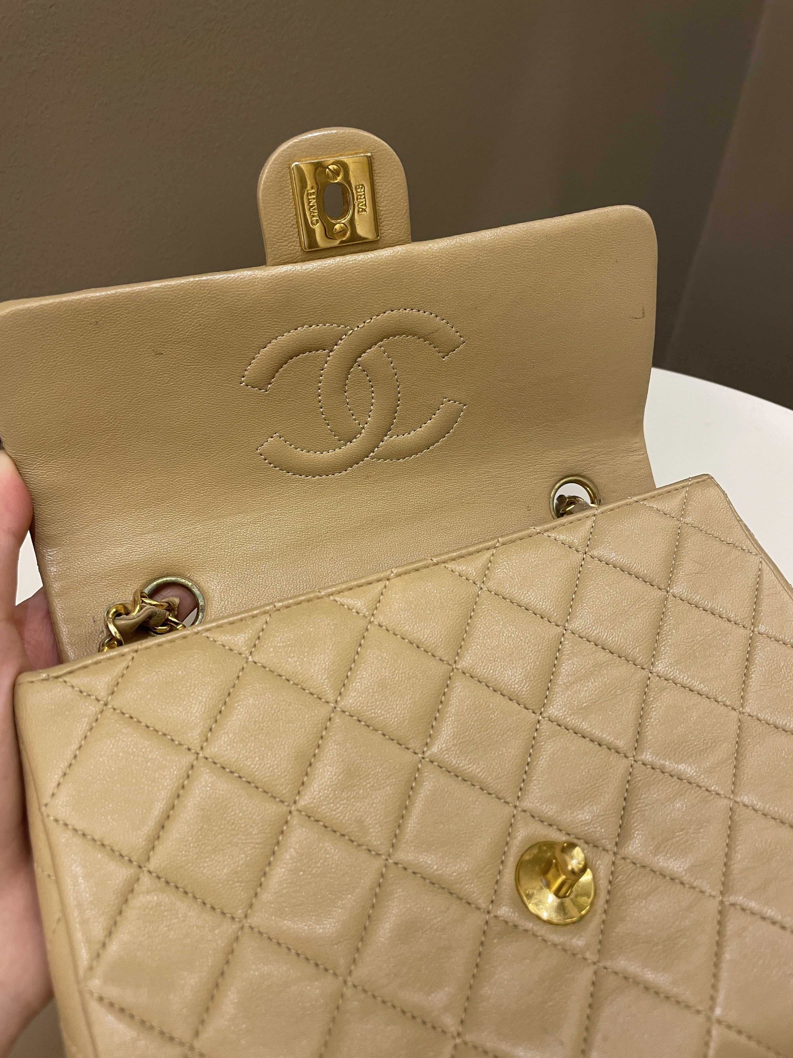 Chanel Vintage Quilted Flap Beige Lambskin
