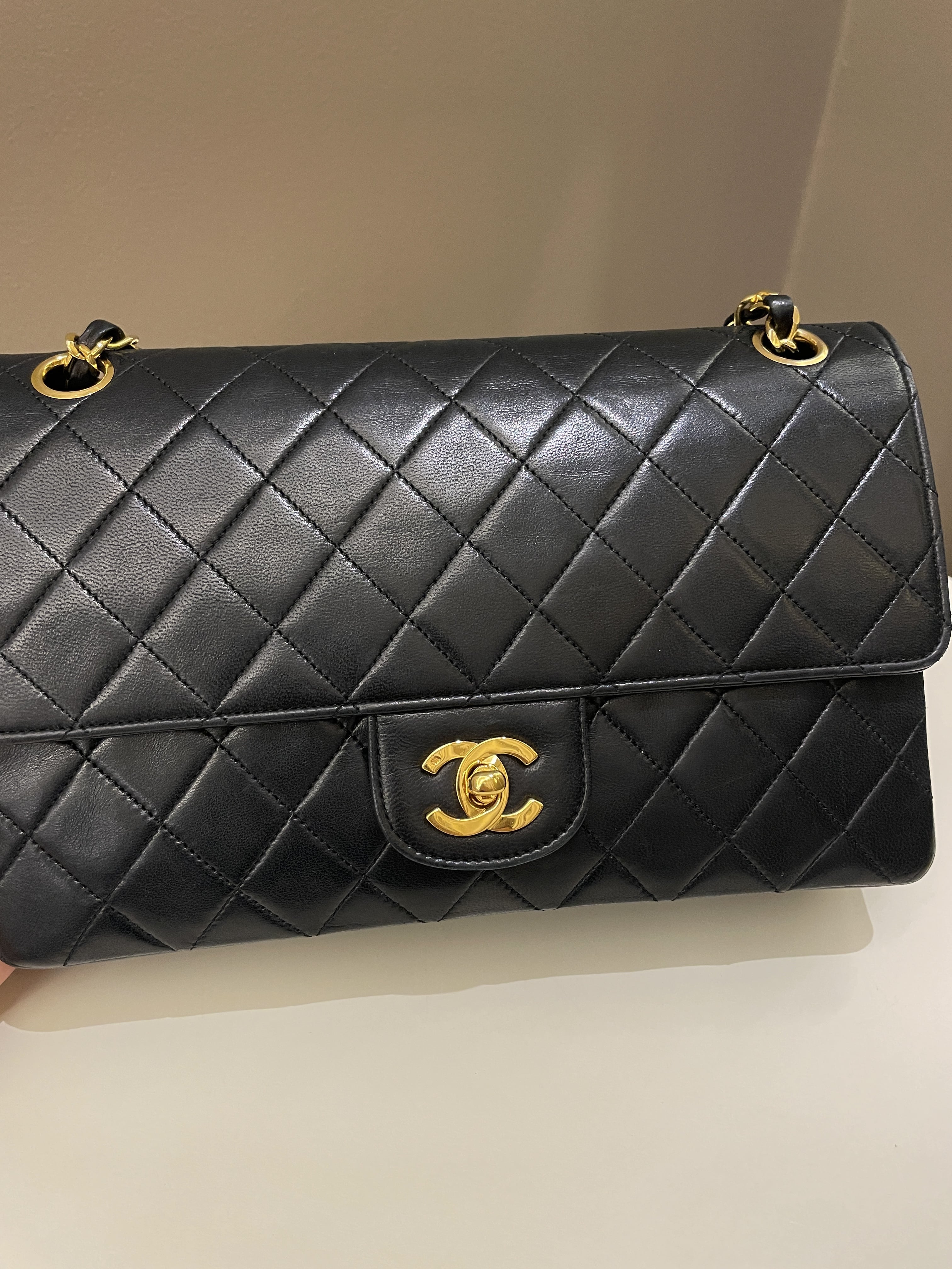 Chanel Vintage Classic Quilted Medium Double Flap Black Lambskin