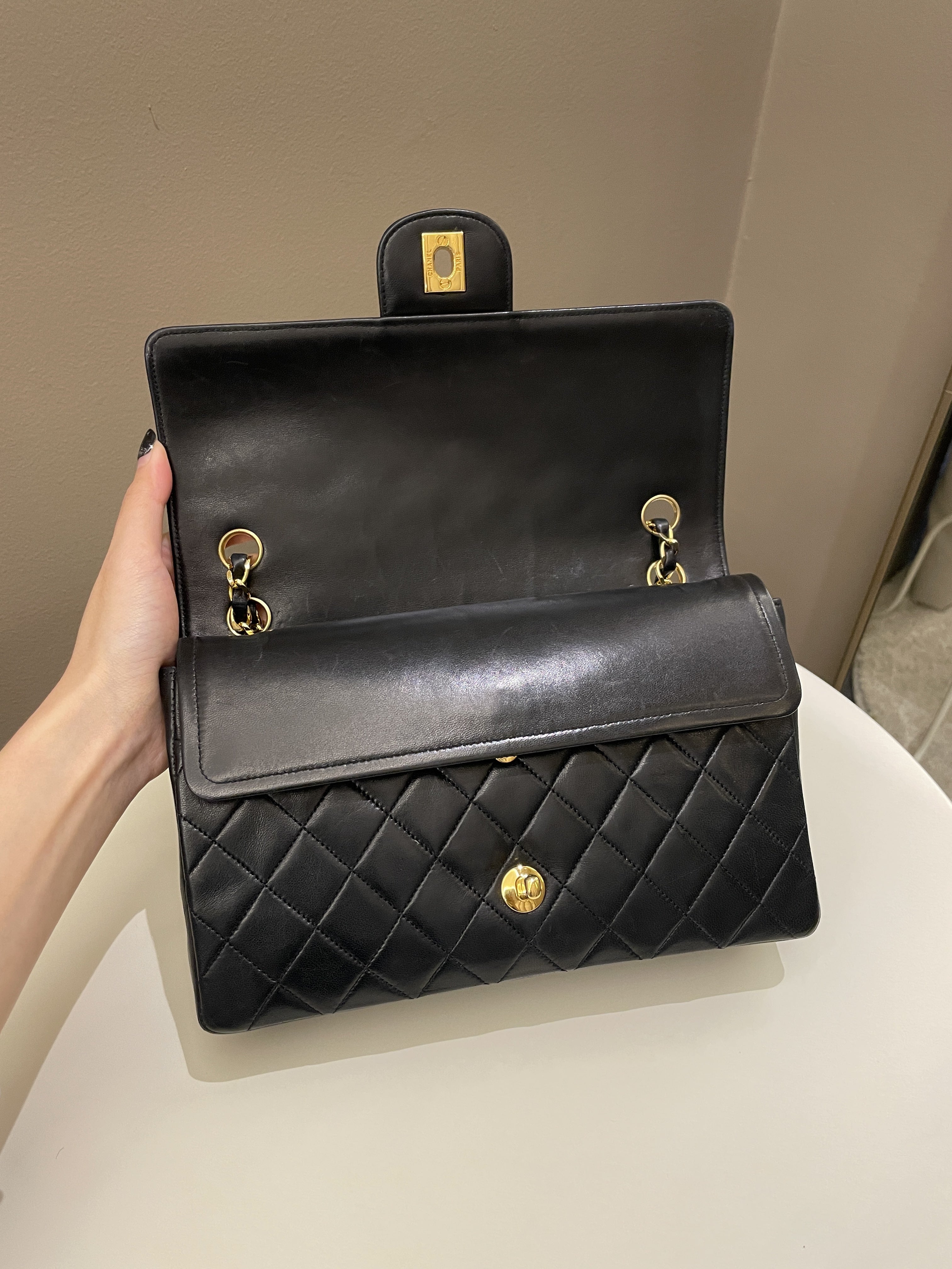 Chanel Vintage Classic Quilted Medium Double Flap Black Lambskin