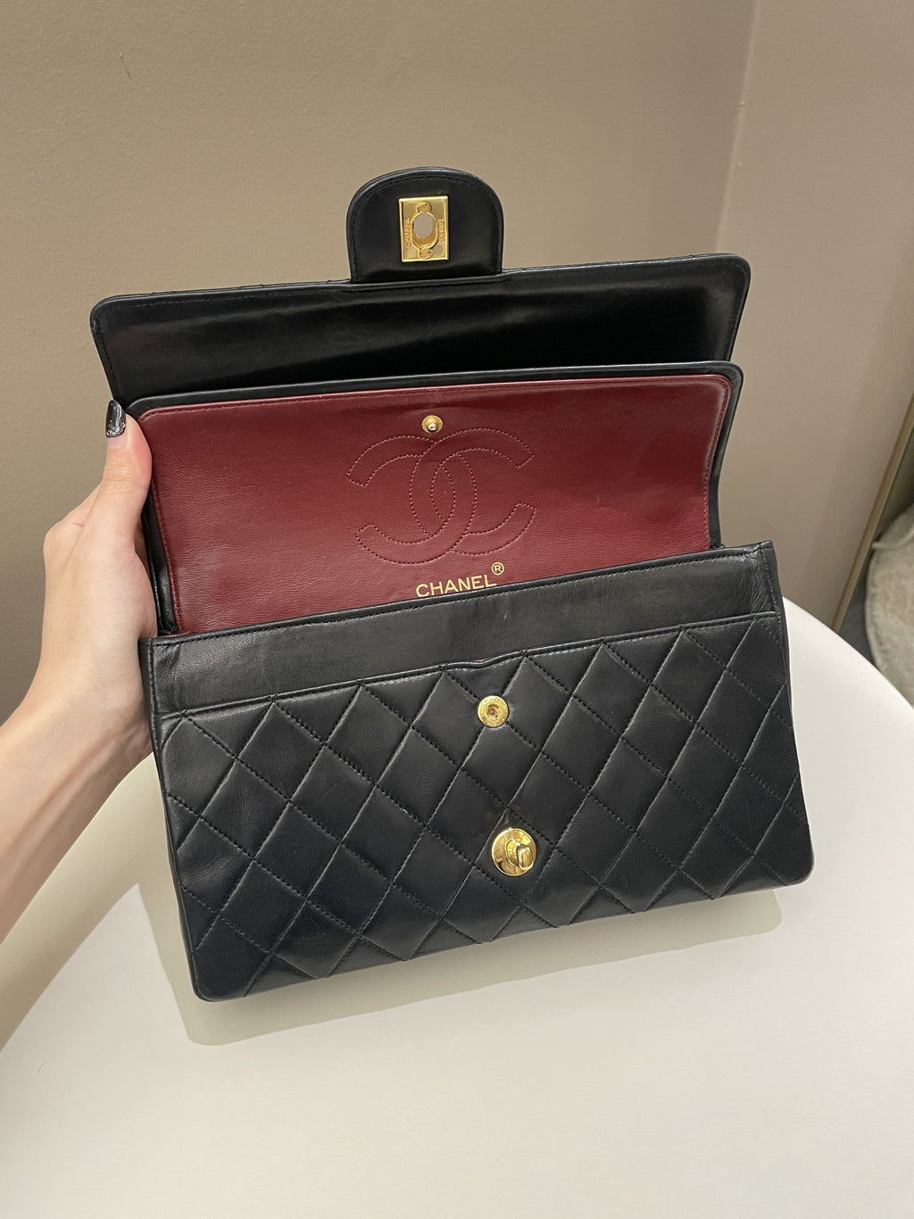 Chanel Vintage Classic Quilted Medium Double Flap Black Lambskin