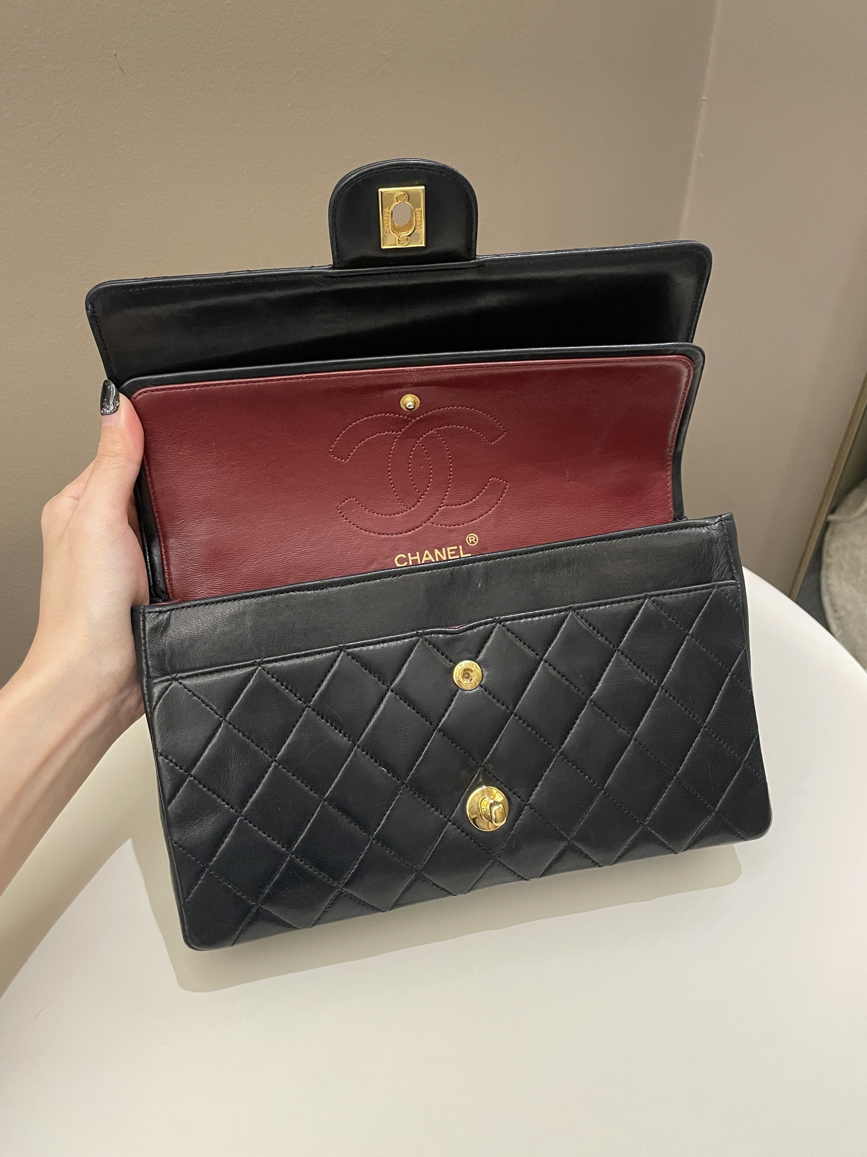 Chanel Vintage Classic Quilted Medium Double Flap Black Lambskin