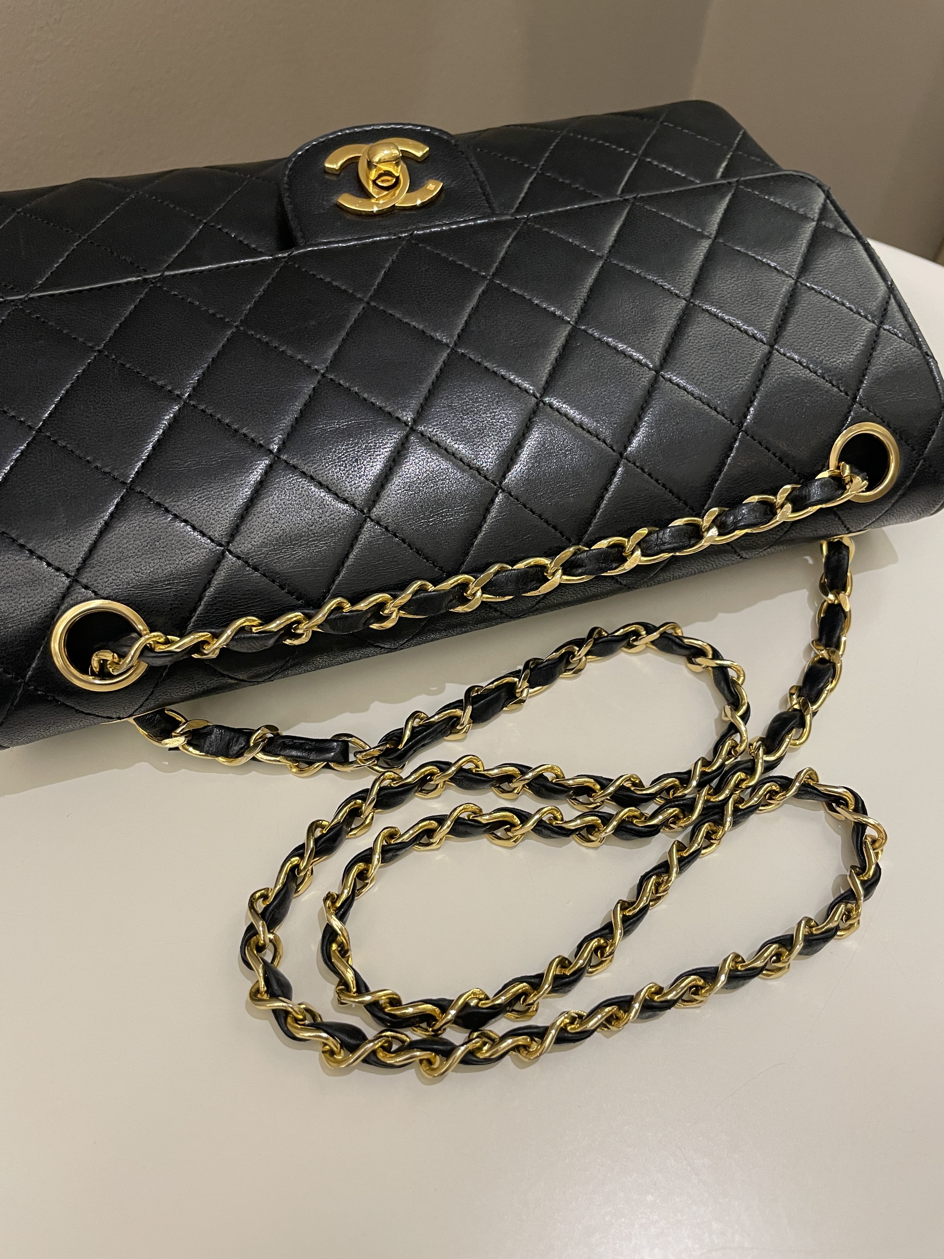 Chanel Vintage Classic Quilted Medium Double Flap Black Lambskin