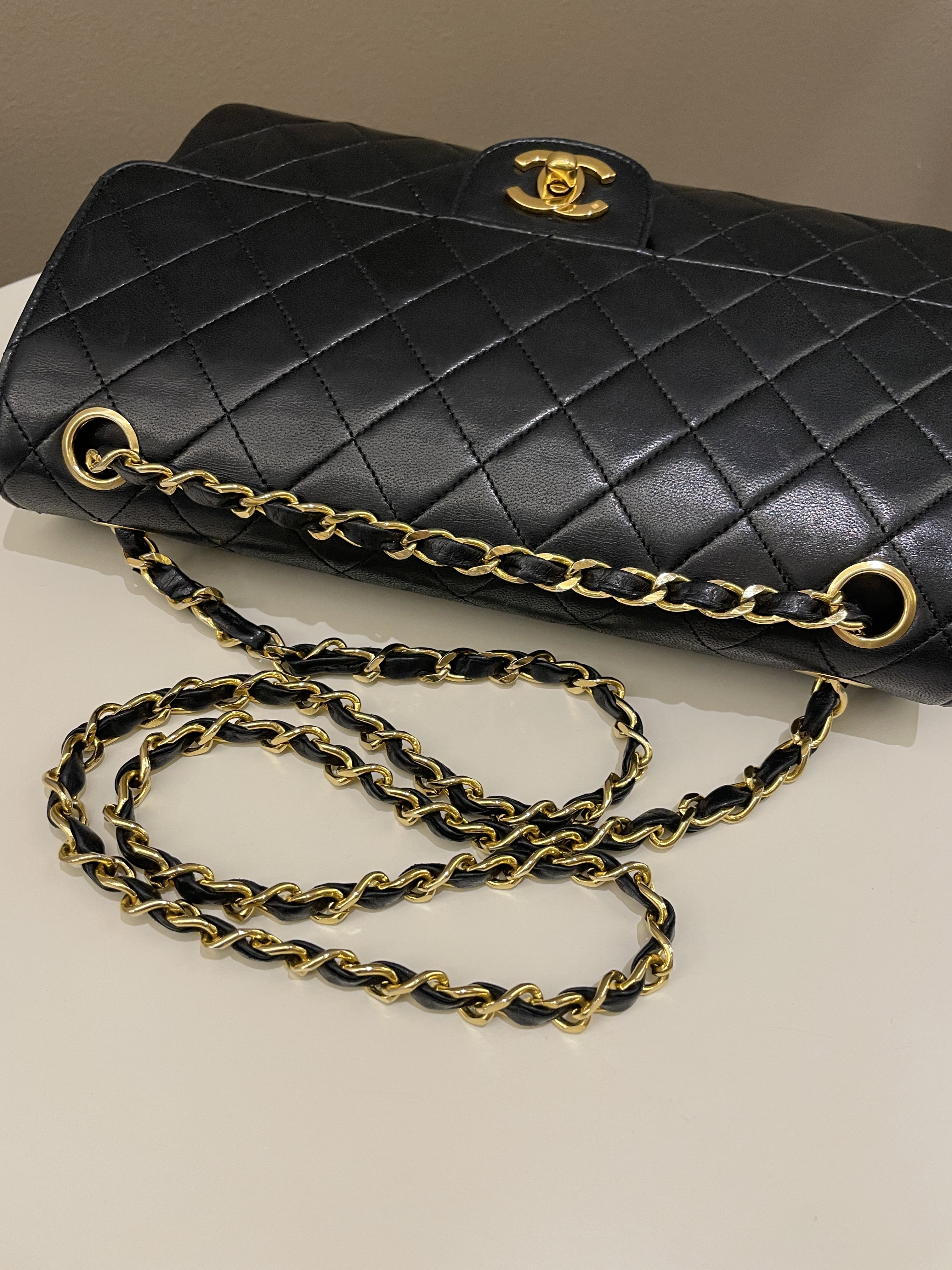 Chanel Vintage Classic Quilted Medium Double Flap Black Lambskin